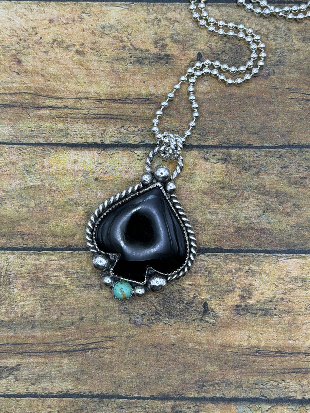 Luna-Black Onyx and Turquoise Spade Pendant