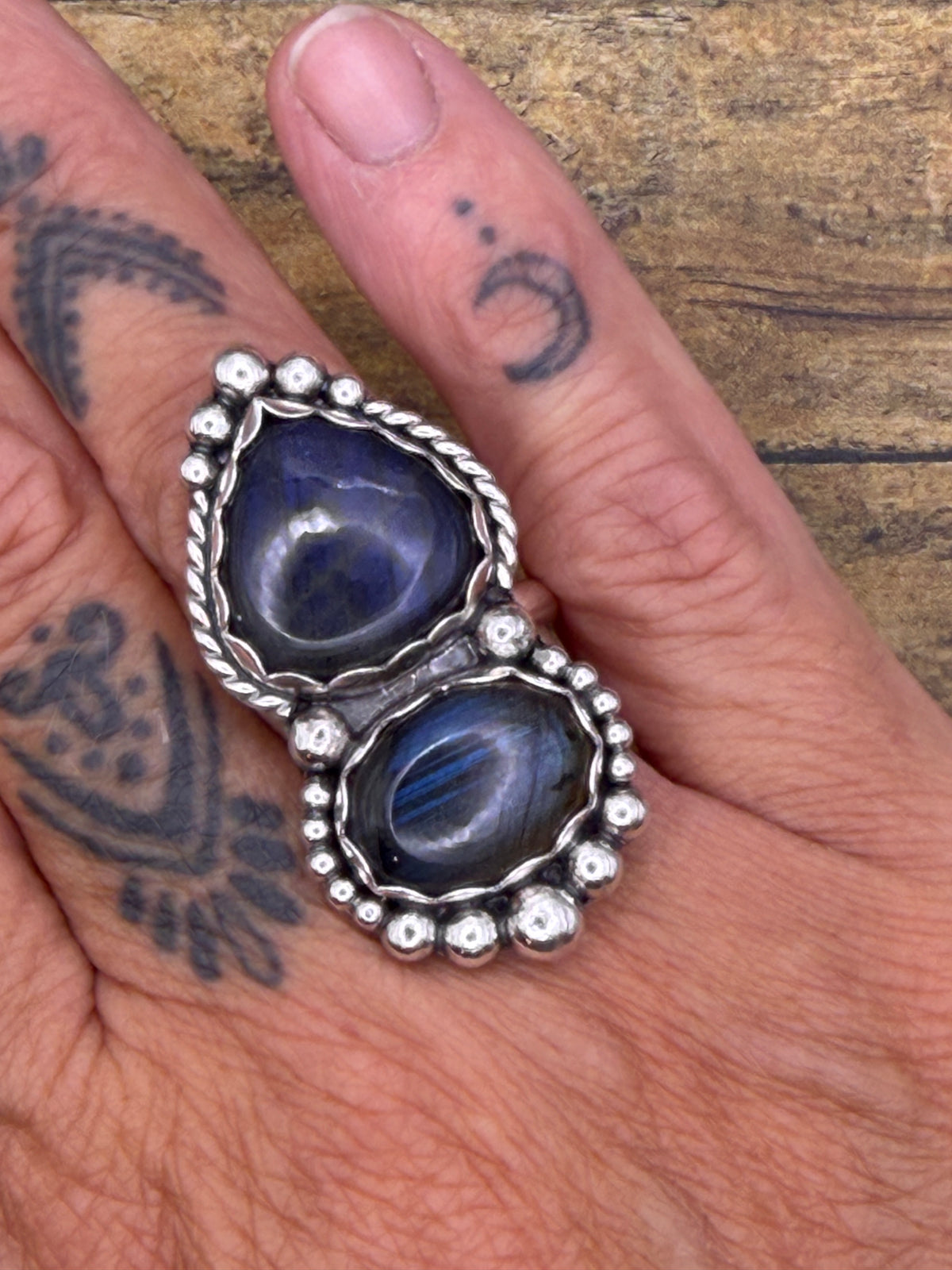 Hannah-Labradorite Double Gemstone Statement Ring