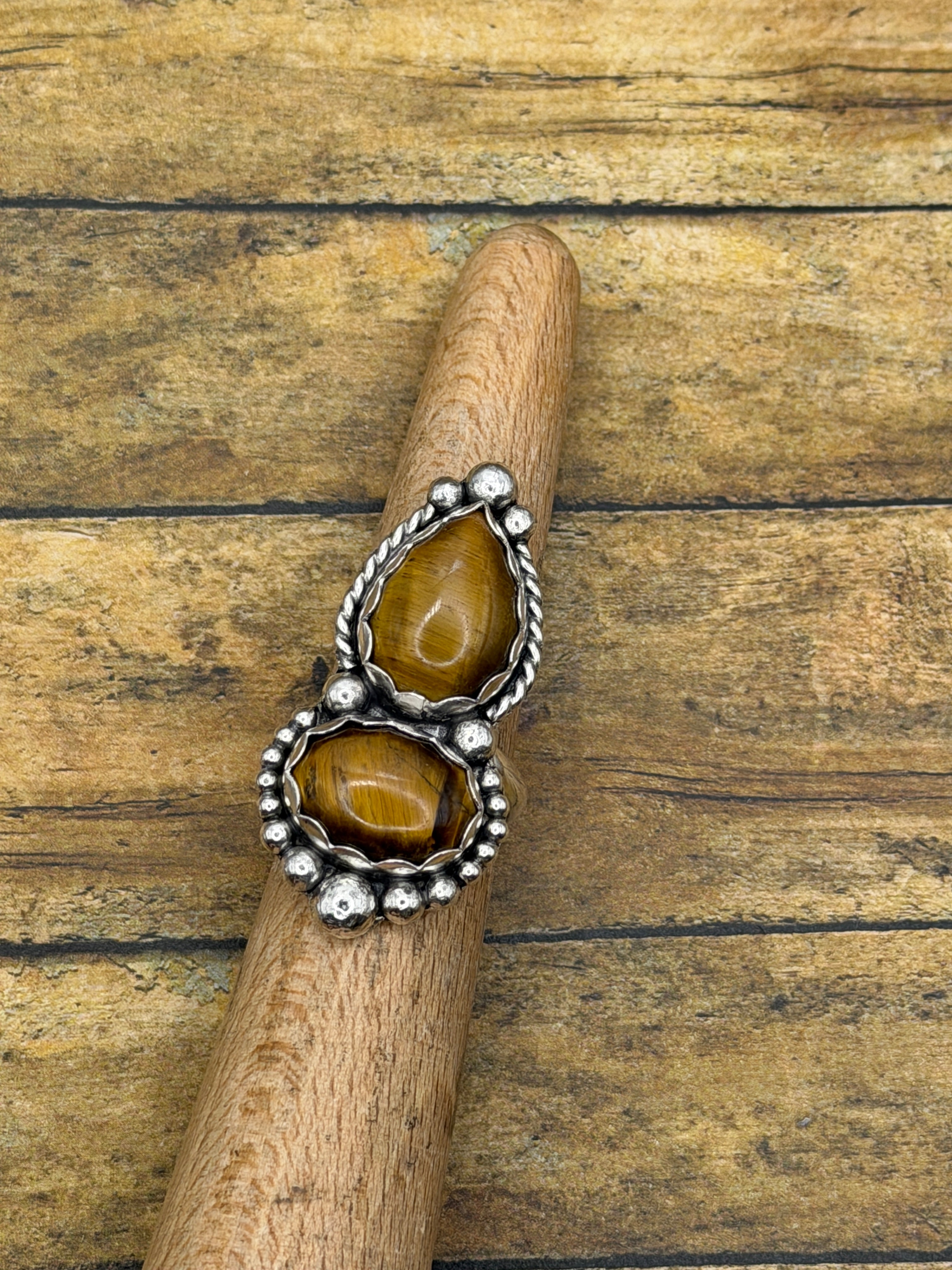 Ida-Tiger Eye Double Gemstone Boho Statement Ring