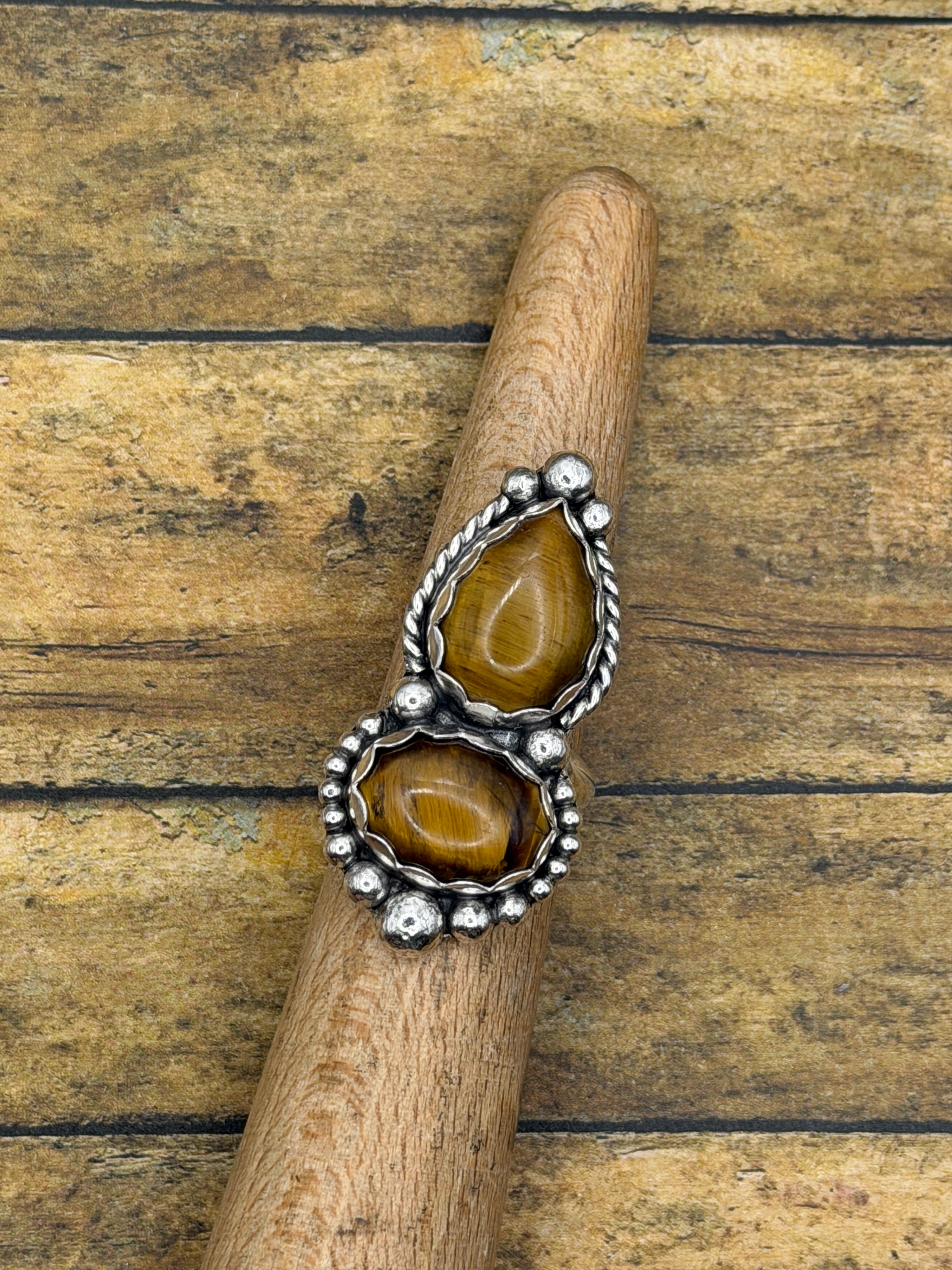 Ida-Tiger Eye Double Gemstone Boho Statement Ring