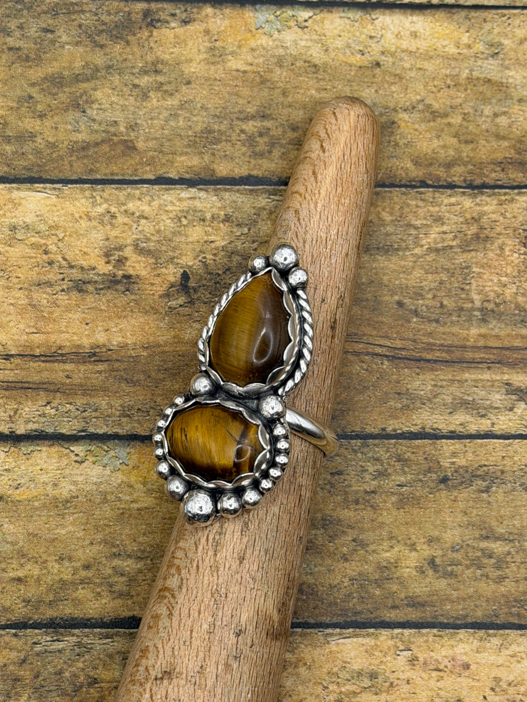 Ida-Tiger Eye Double Gemstone Boho Statement Ring