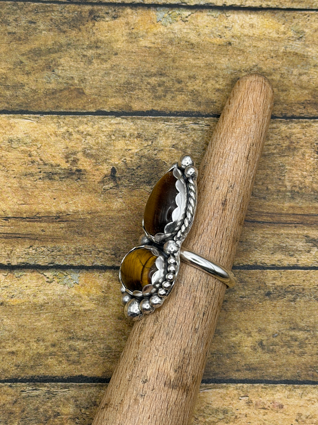 Ida-Tiger Eye Double Gemstone Boho Statement Ring
