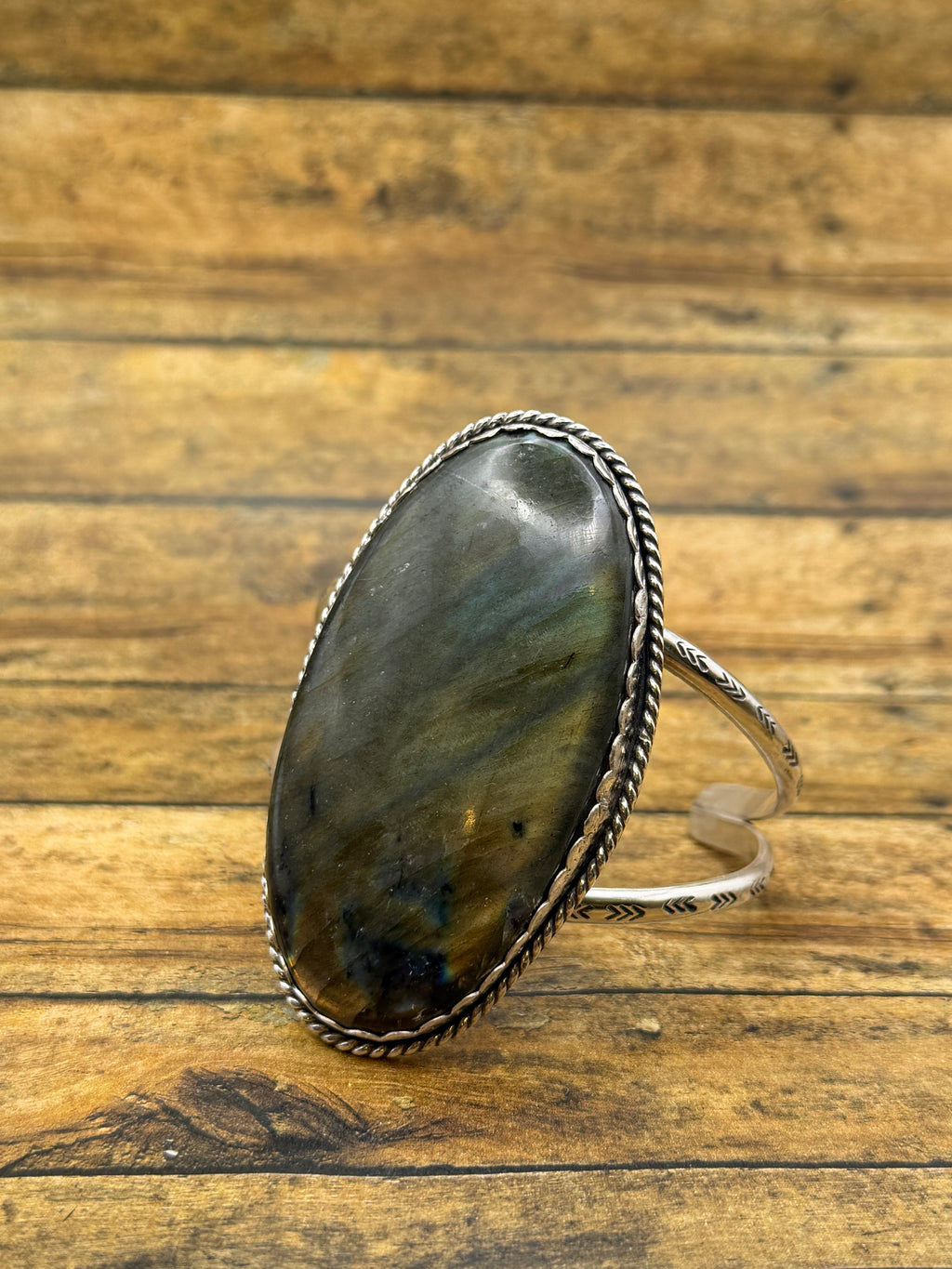 Helen-Labradorite Statement Sterling Silver Double Cuff