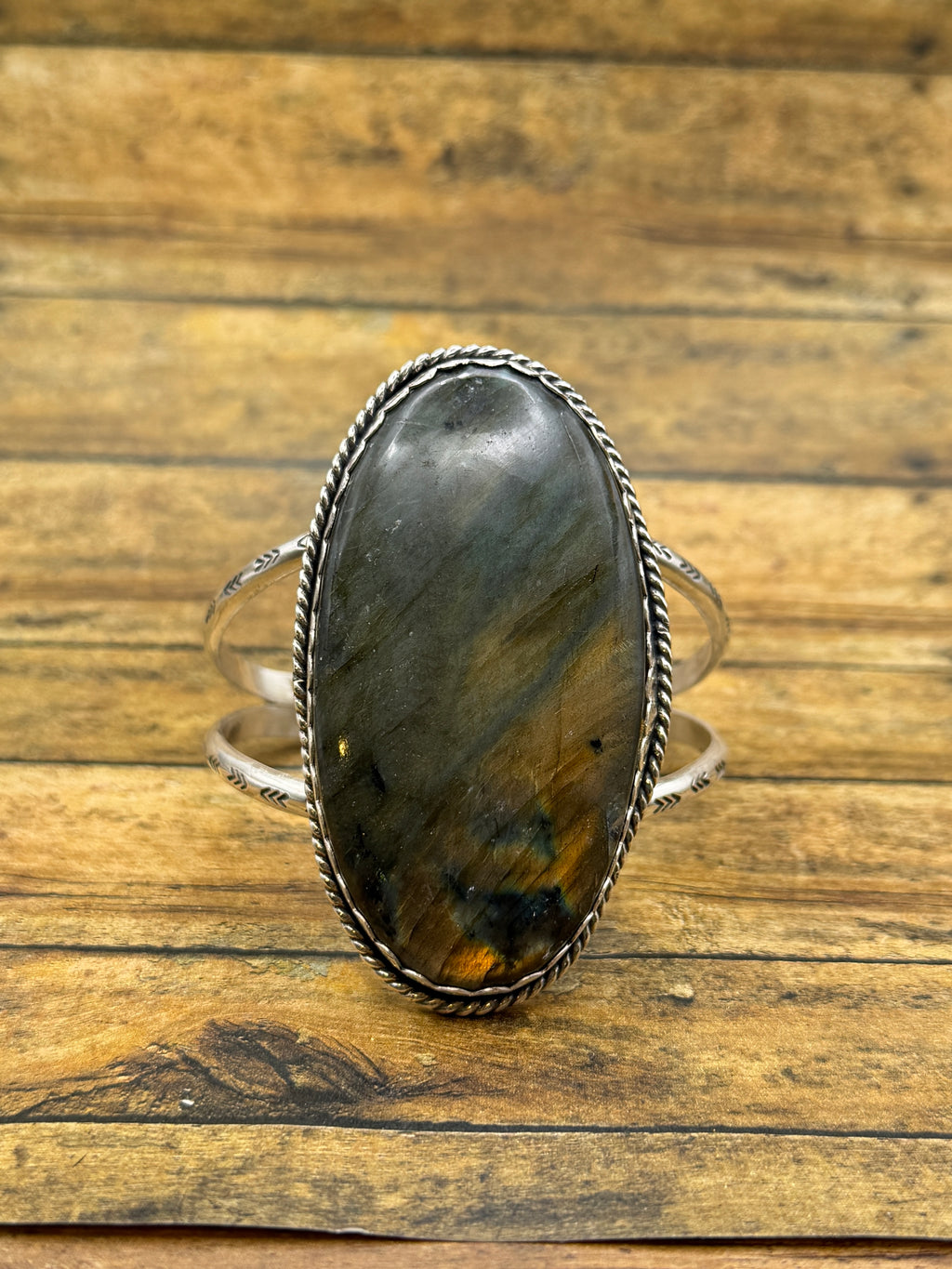 Helen-Labradorite Statement Sterling Silver Double Cuff