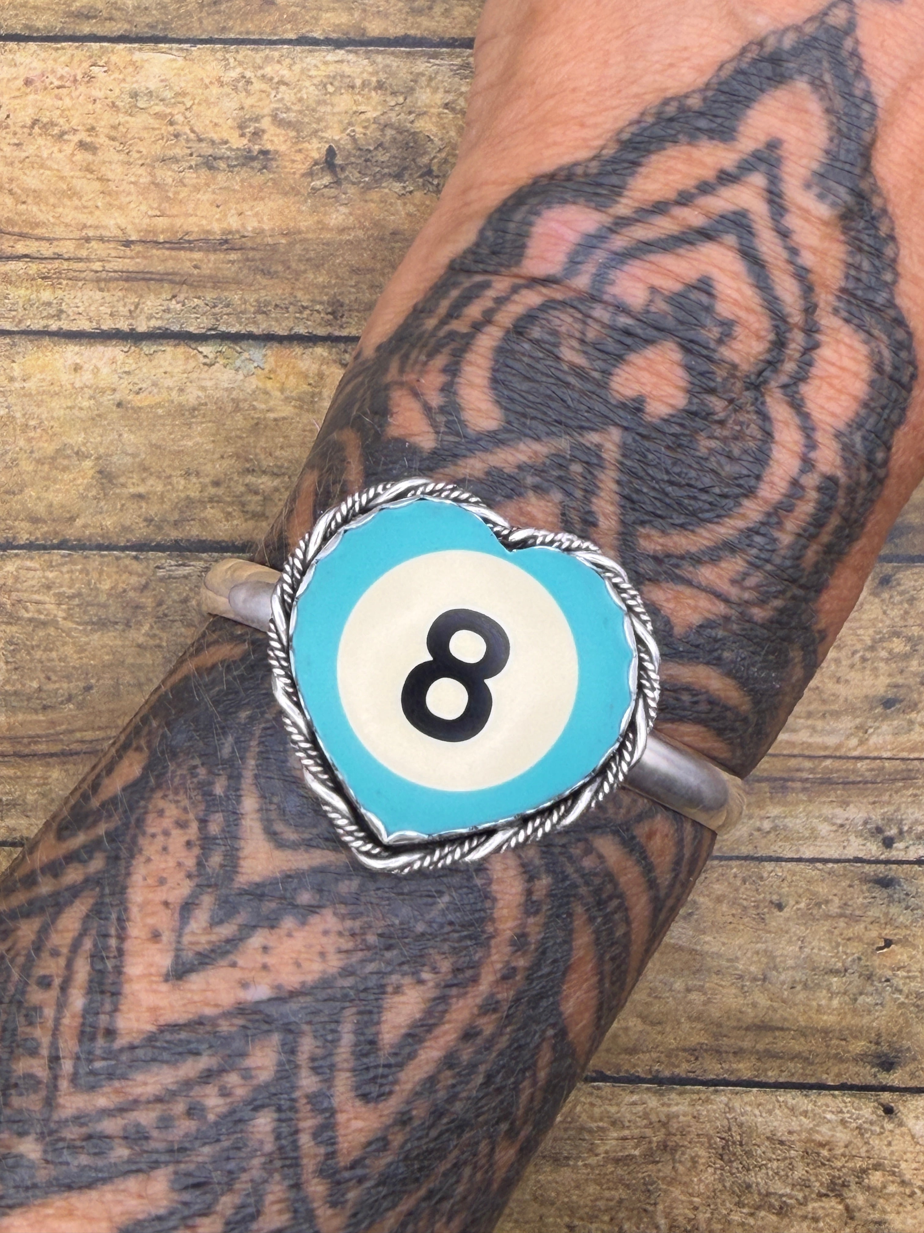 Sandra-Unique Color Turquoise Billiard 8-Ball Heart Cuff