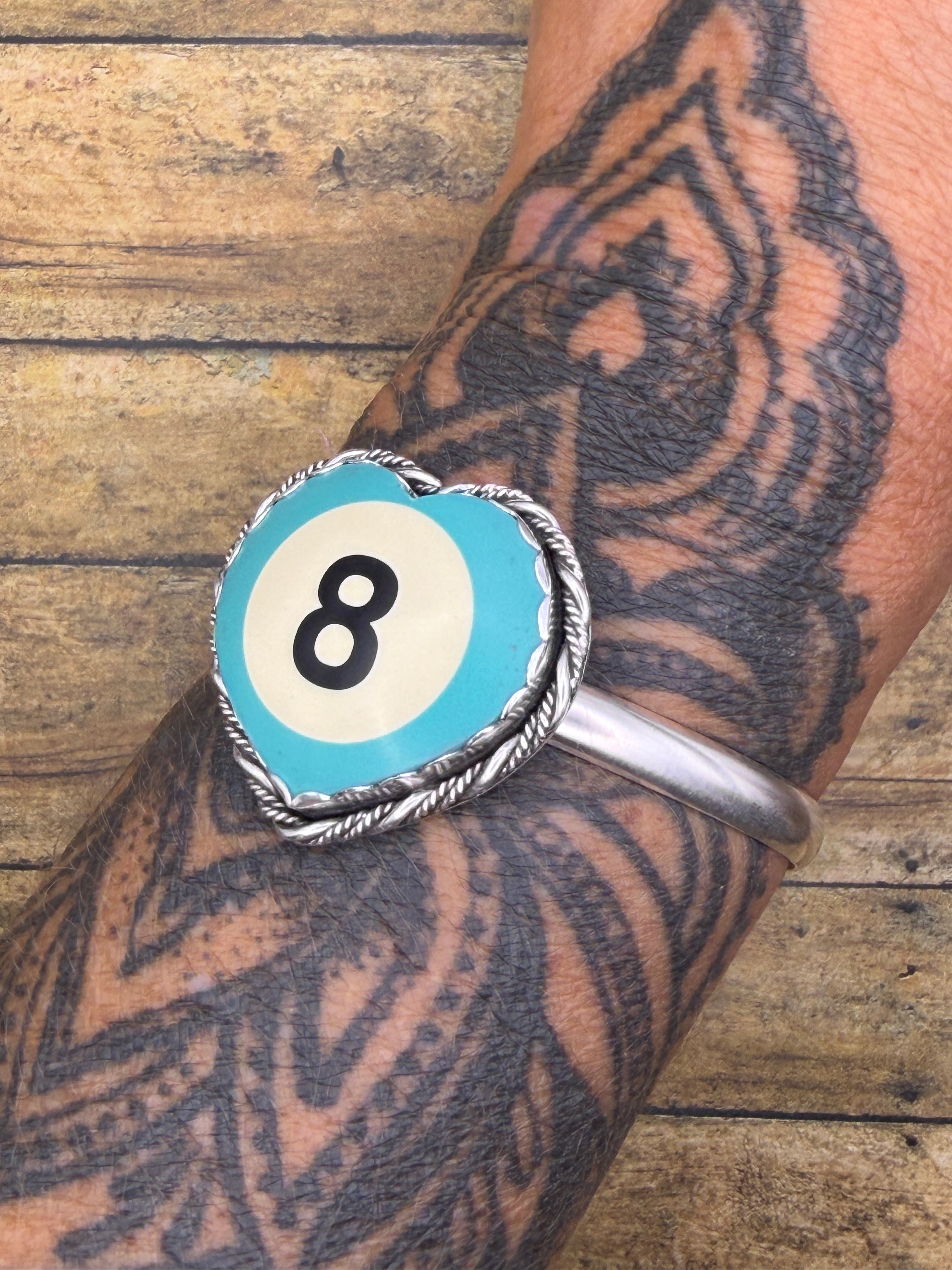 Sandra-Unique Color Turquoise Billiard 8-Ball Heart Cuff