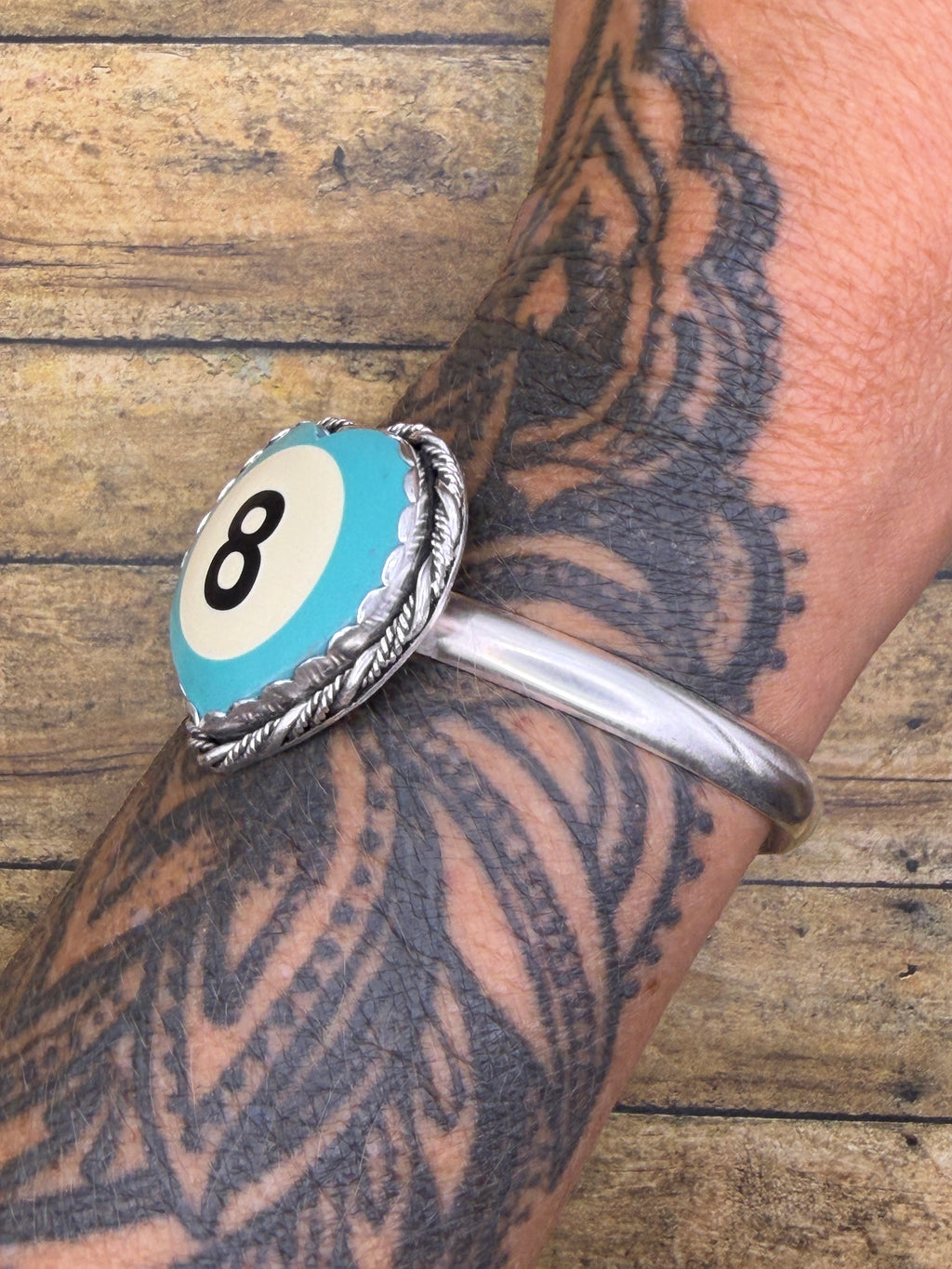 Sandra-Unique Color Turquoise Billiard 8-Ball Heart Cuff