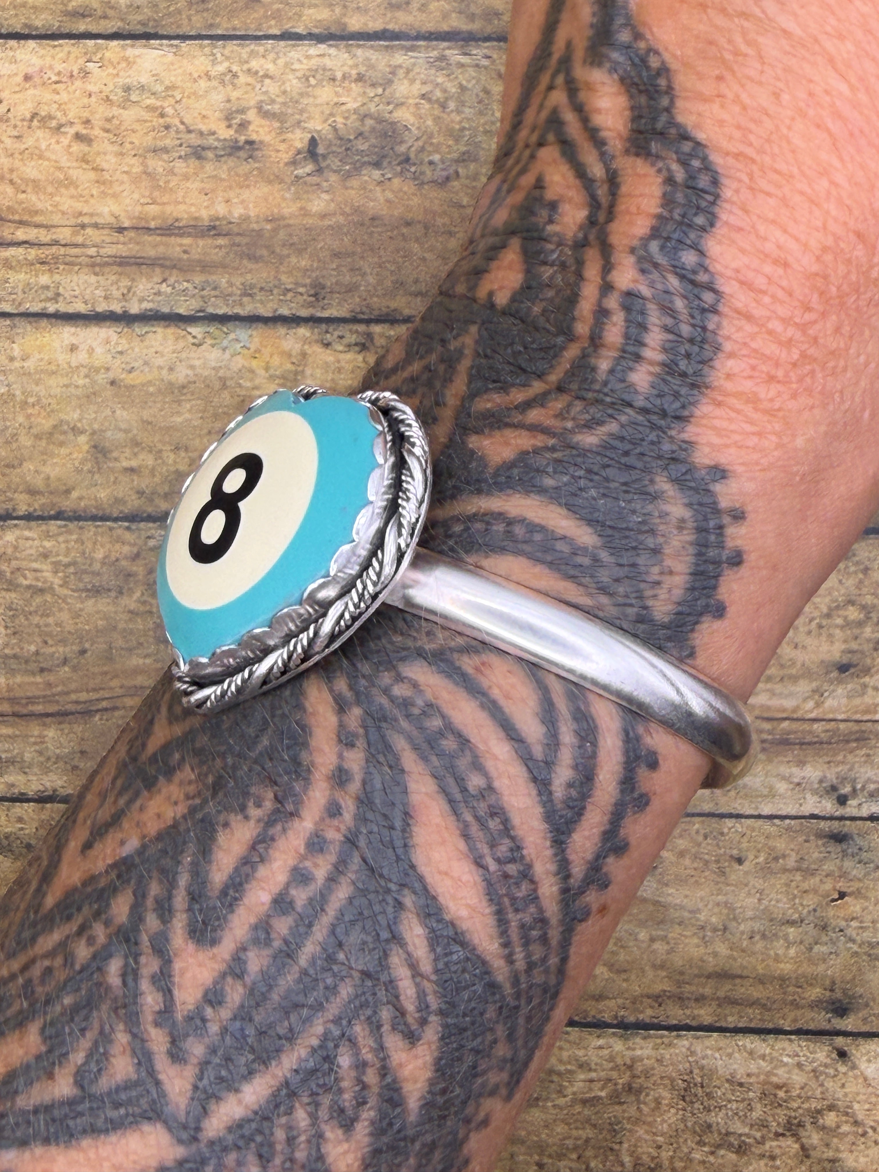 Sandra-Unique Color Turquoise Billiard 8-Ball Heart Cuff