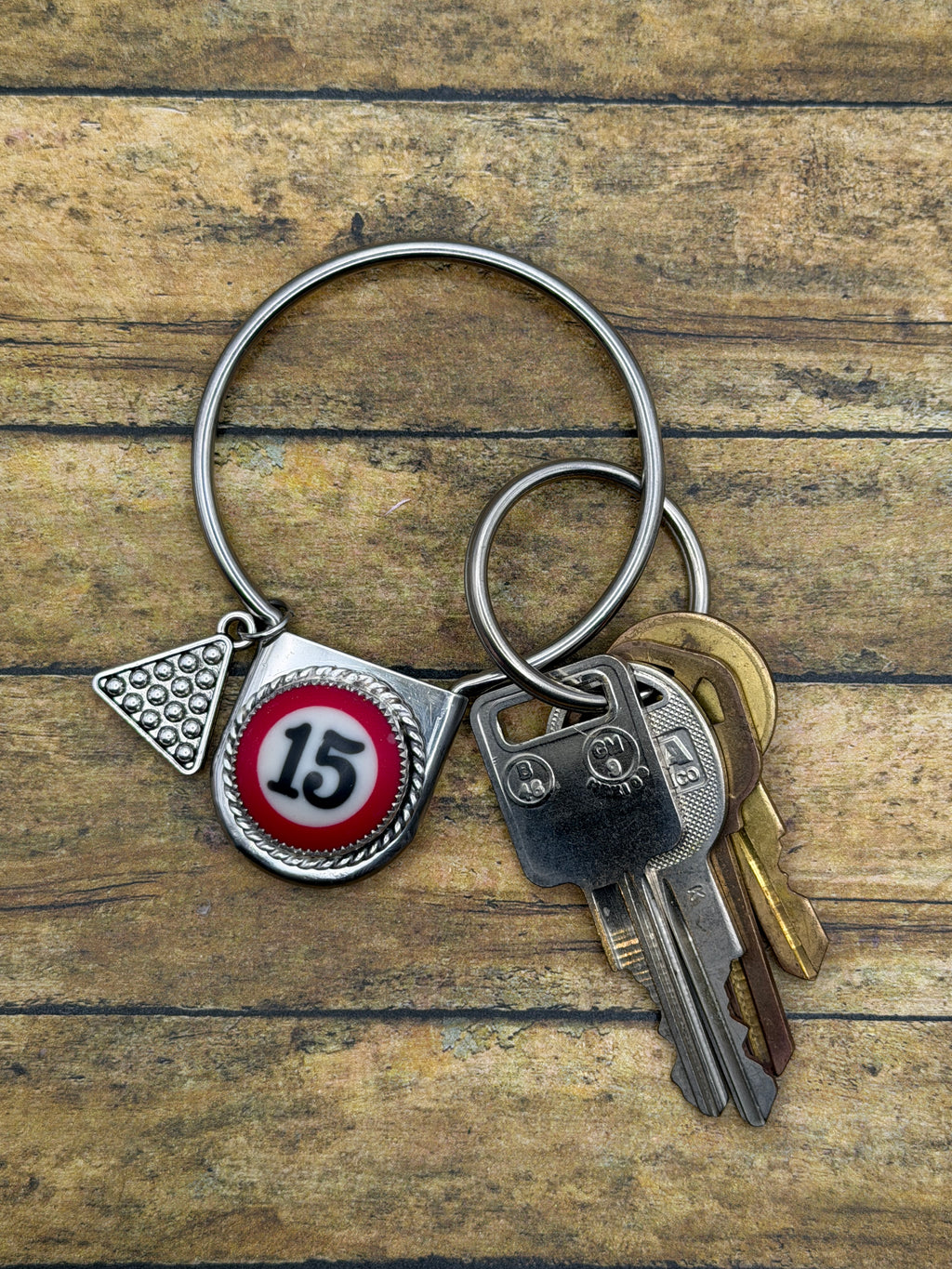 Spencer-Round Safety Pin Keychain with Billiard Ball #15