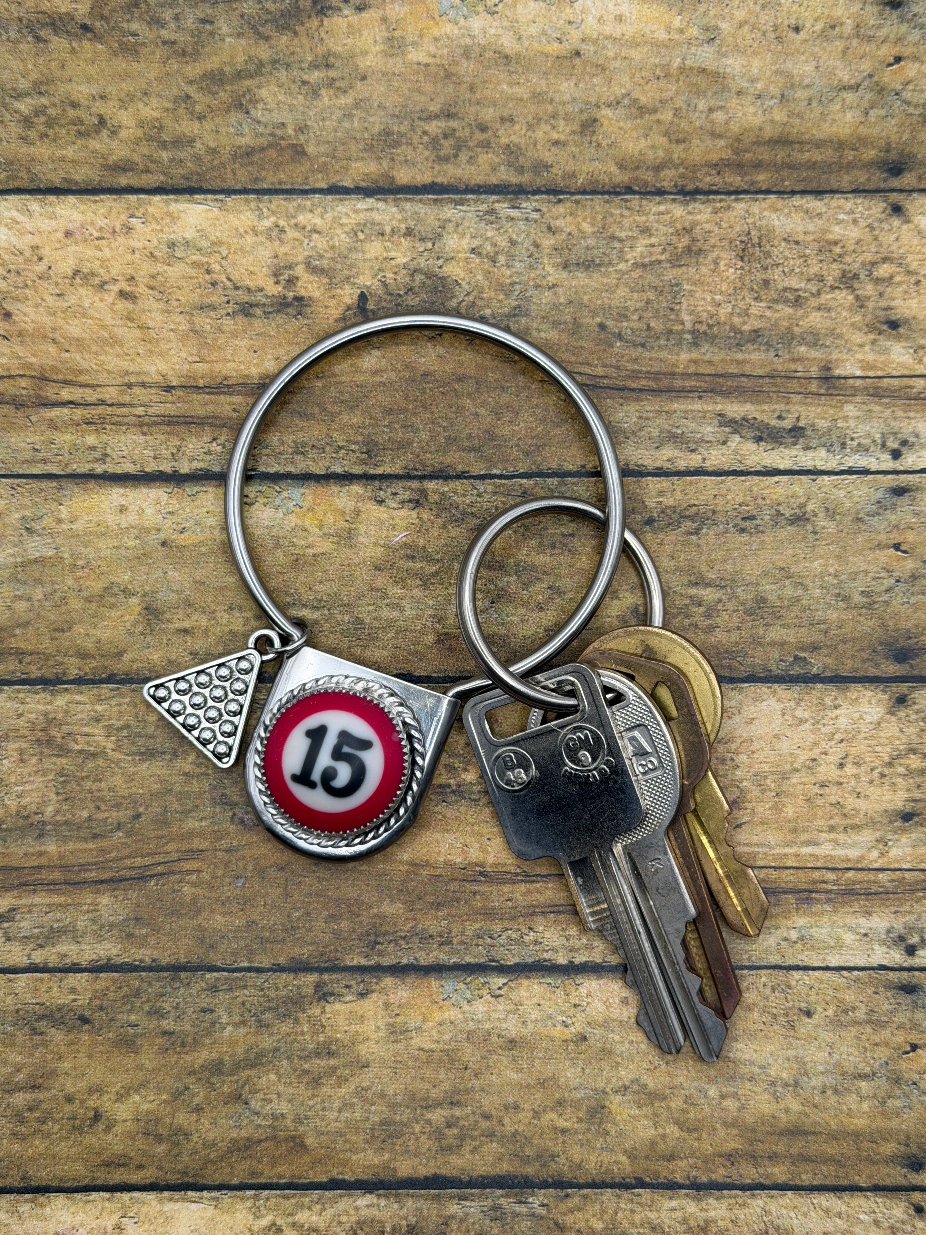Spencer-Round Safety Pin Keychain with Billiard Ball #15