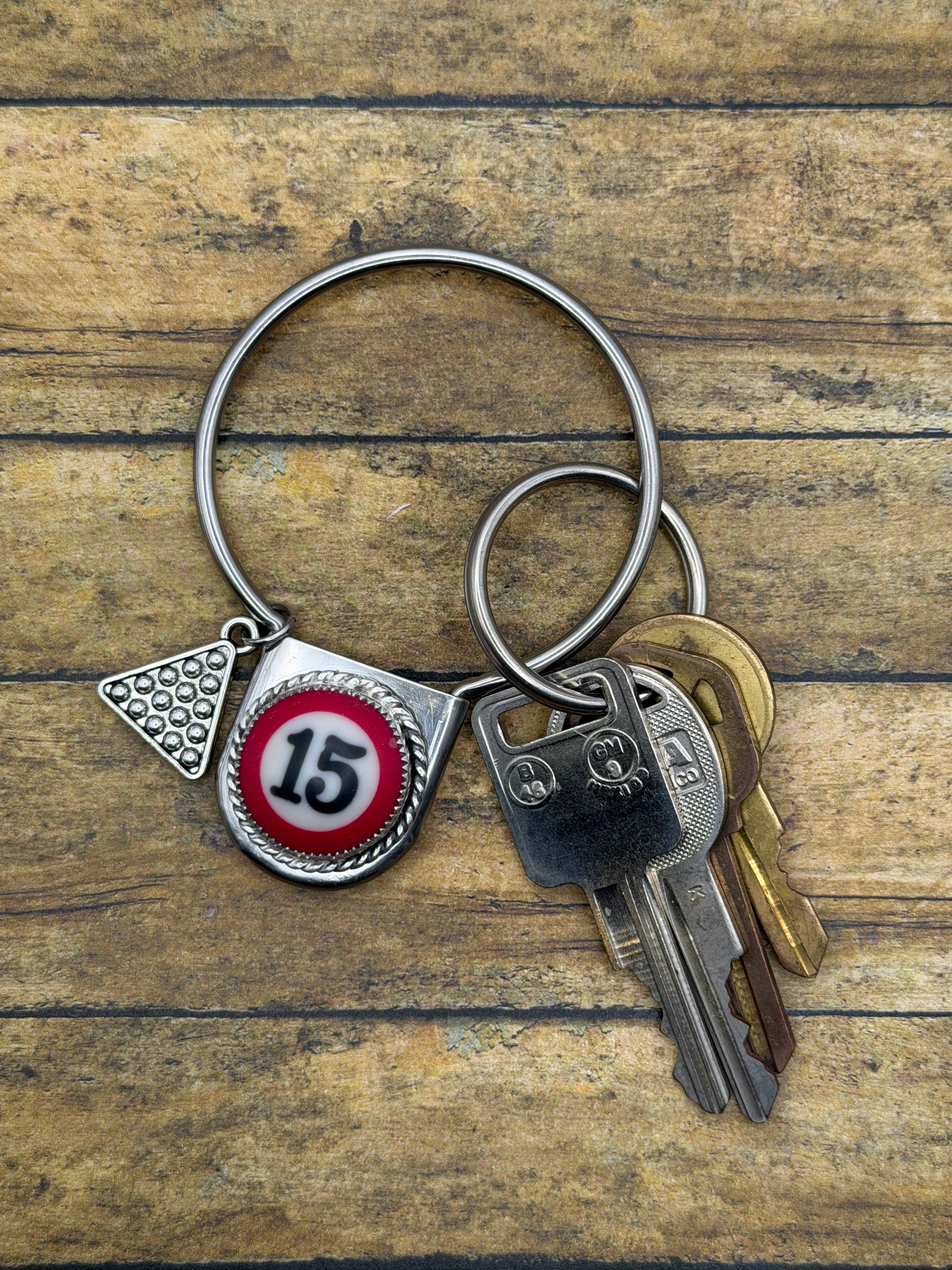 Spencer-Round Safety Pin Keychain with Billiard Ball #15