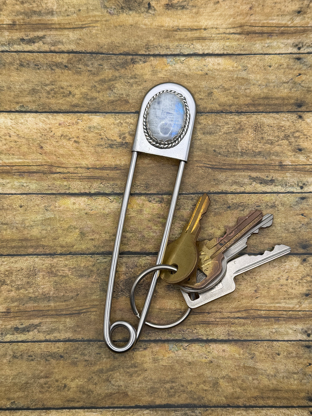 Grace-Jumbo Safety Pin with Rainbow Moonstone