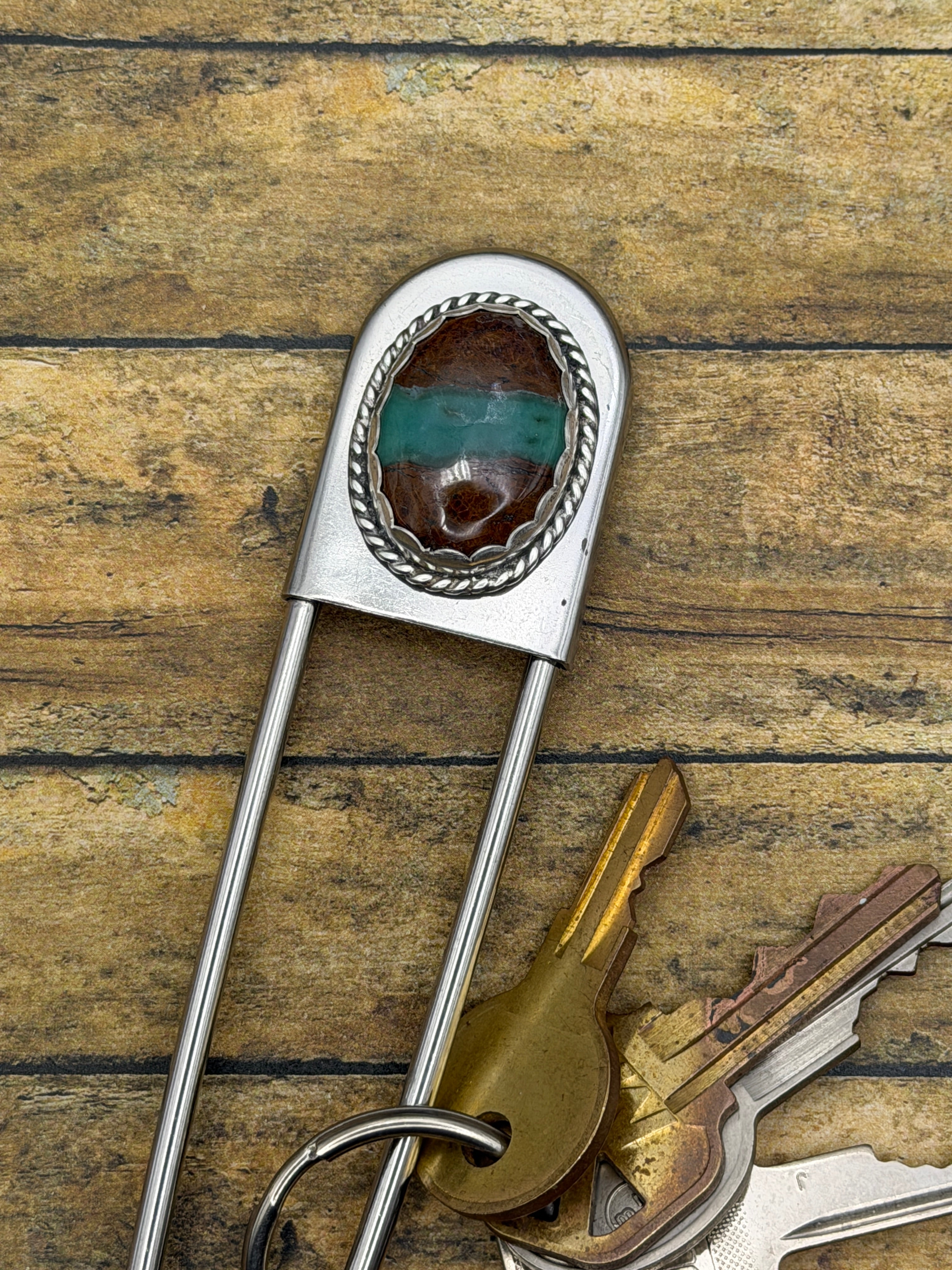 Charlie-Jumbo Safety Pin Keychain with Chrysoprase