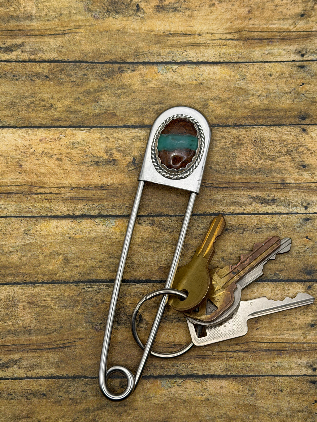 Charlie-Jumbo Safety Pin Keychain with Chrysoprase