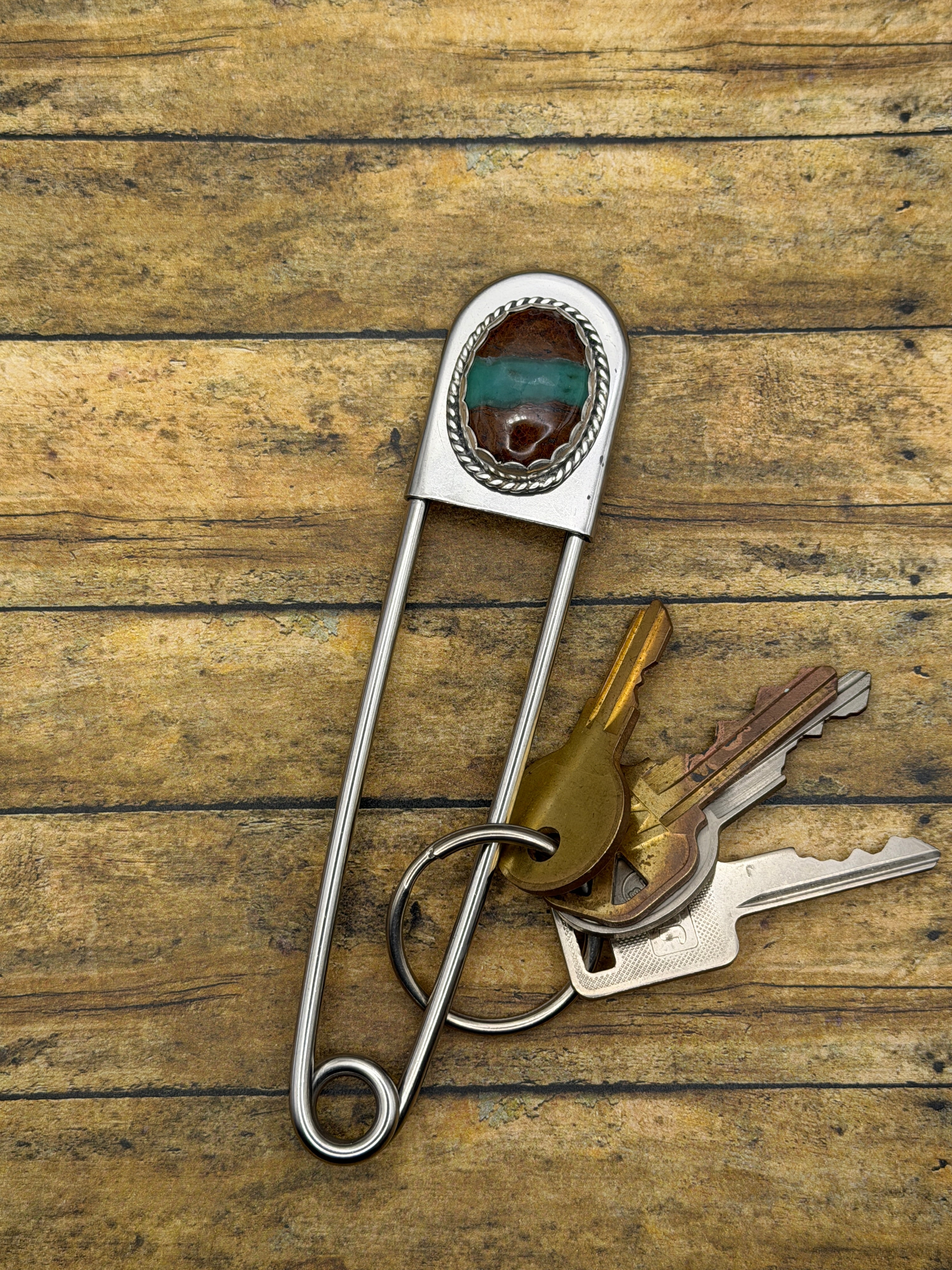 Charlie-Jumbo Safety Pin Keychain with Chrysoprase