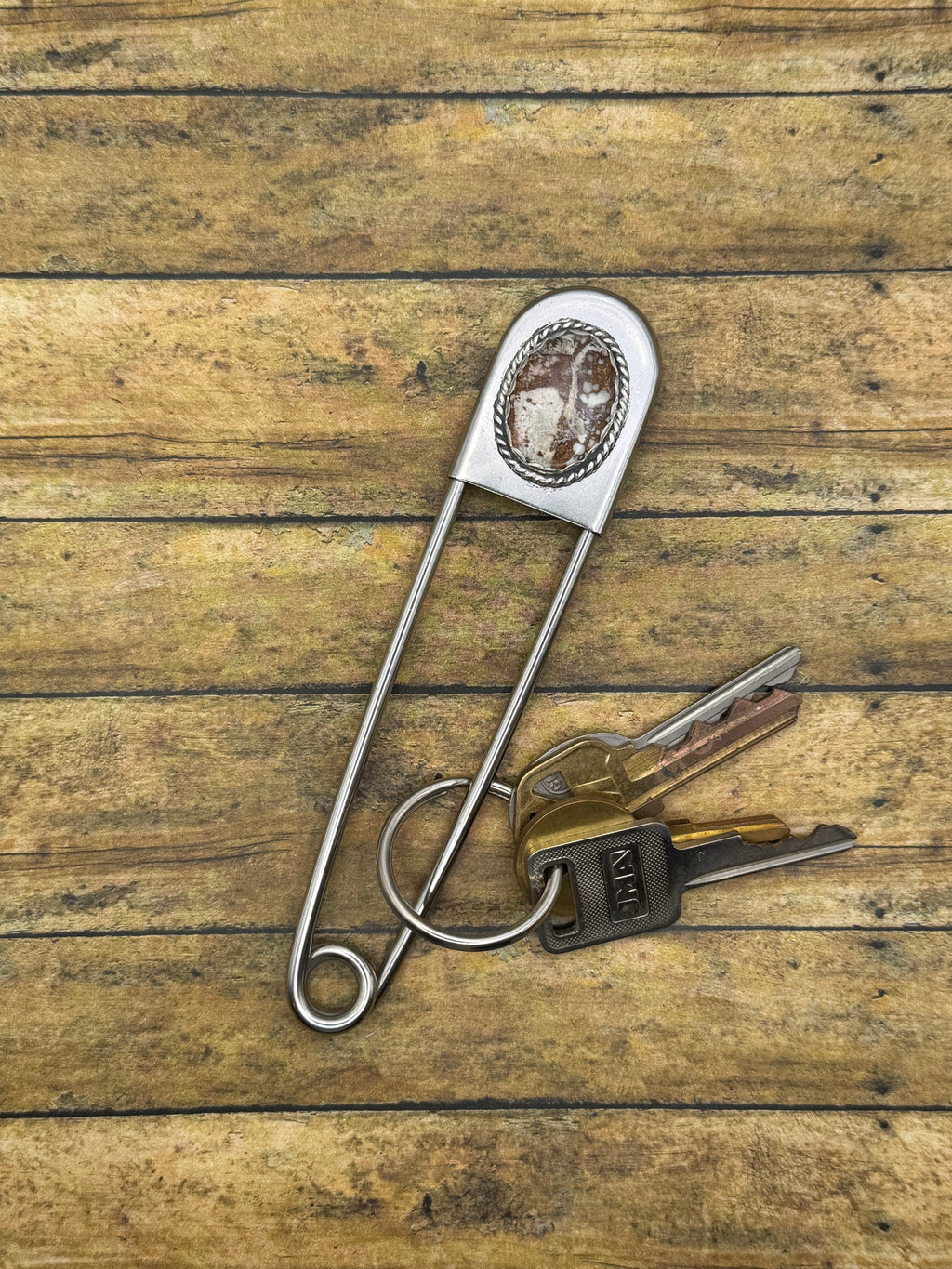 Isaac-Jumbo Safety Pin Keychain with Wild Horse