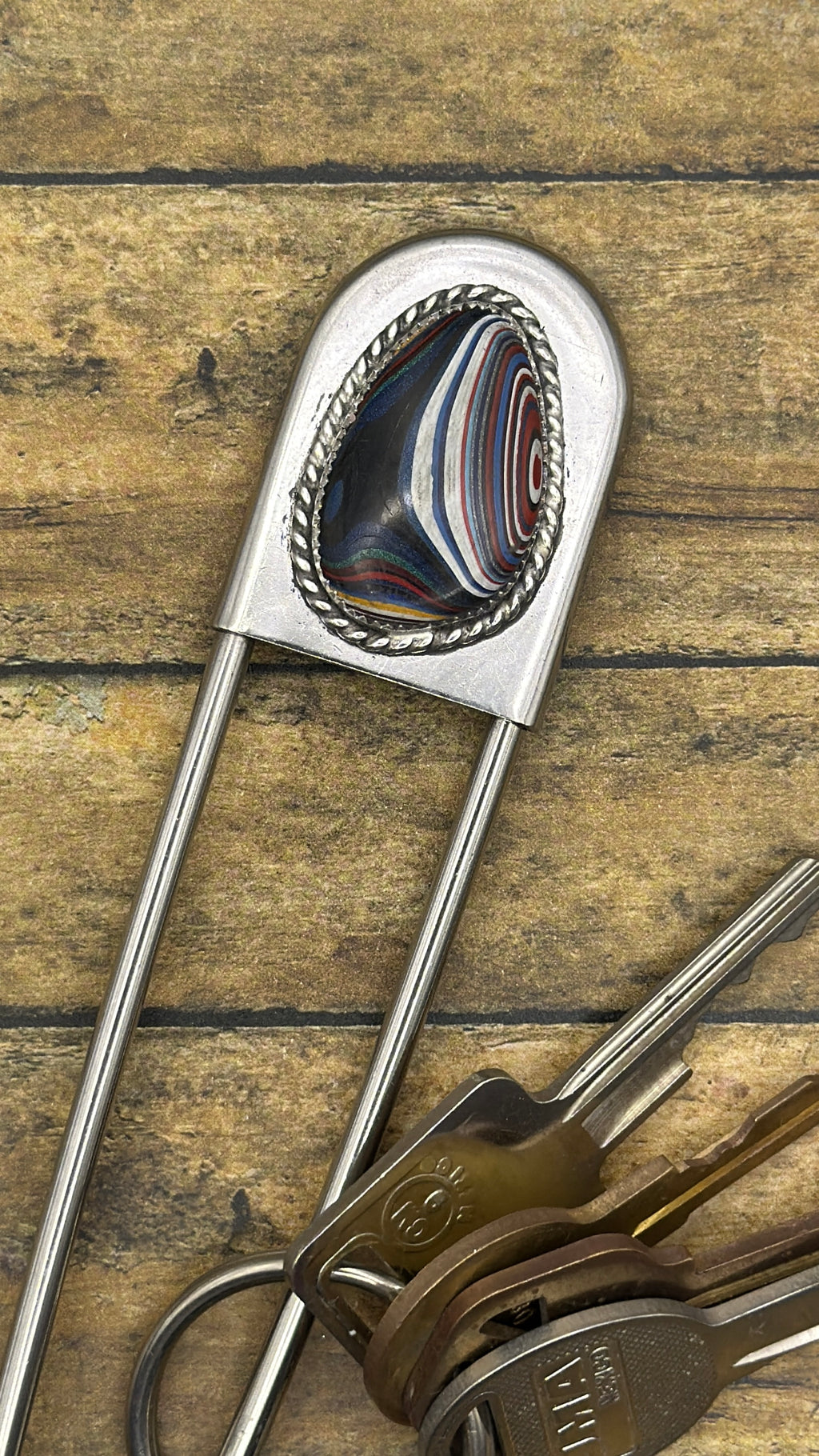 Ford-Jumbo Safety Pin Keychain with Fordite