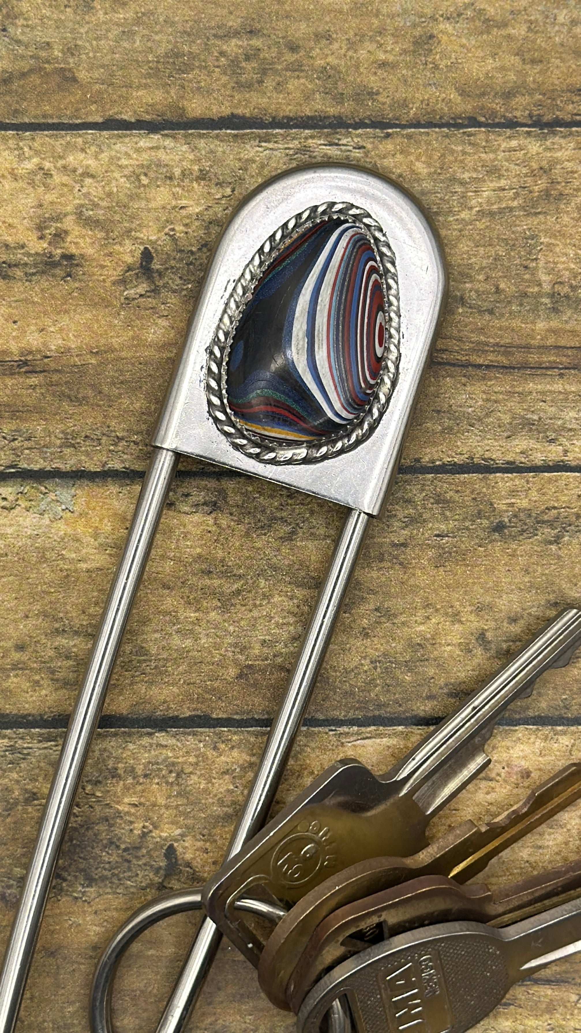 Ford-Jumbo Safety Pin Keychain with Fordite