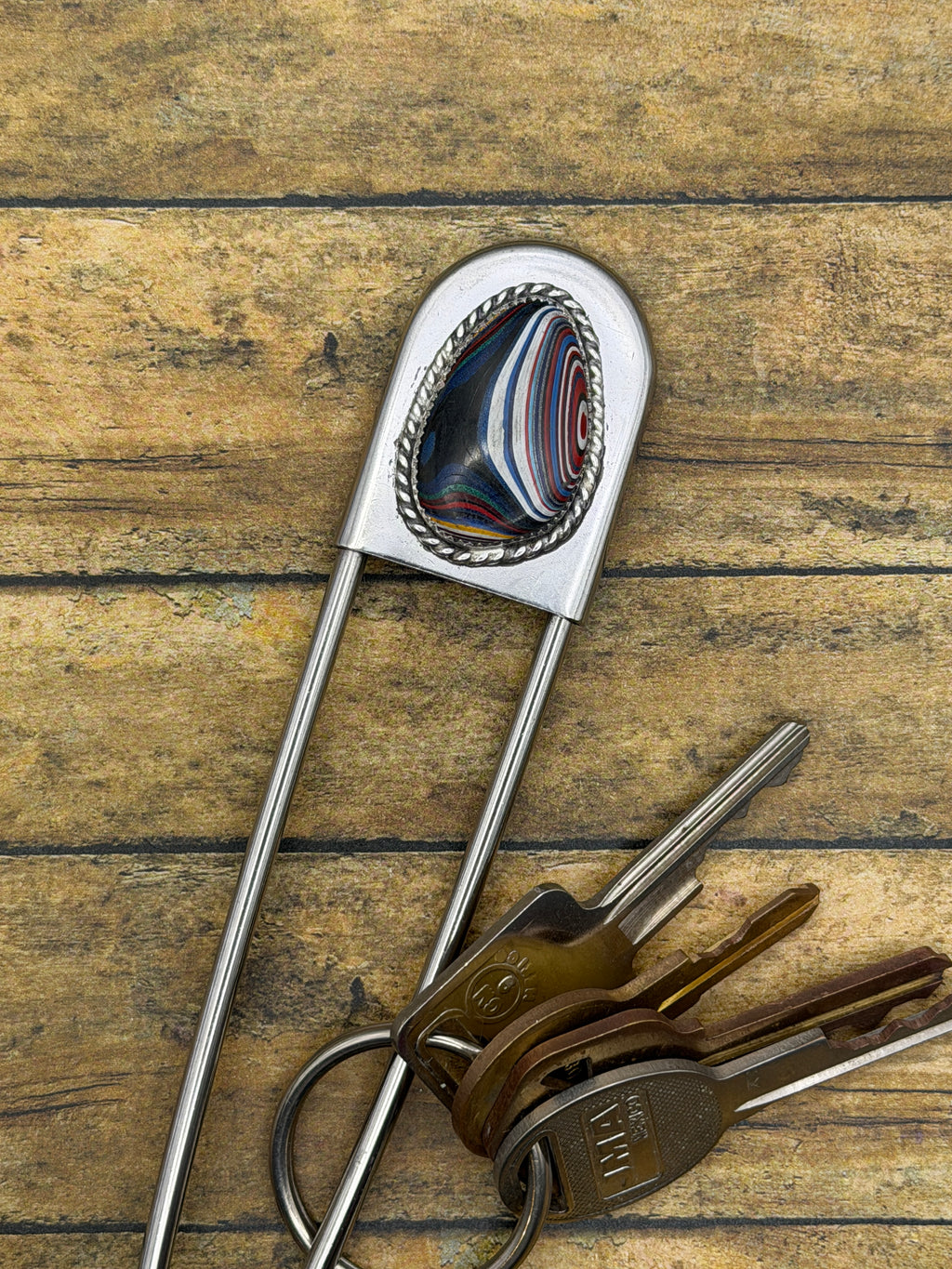 Ford-Jumbo Safety Pin Keychain with Fordite
