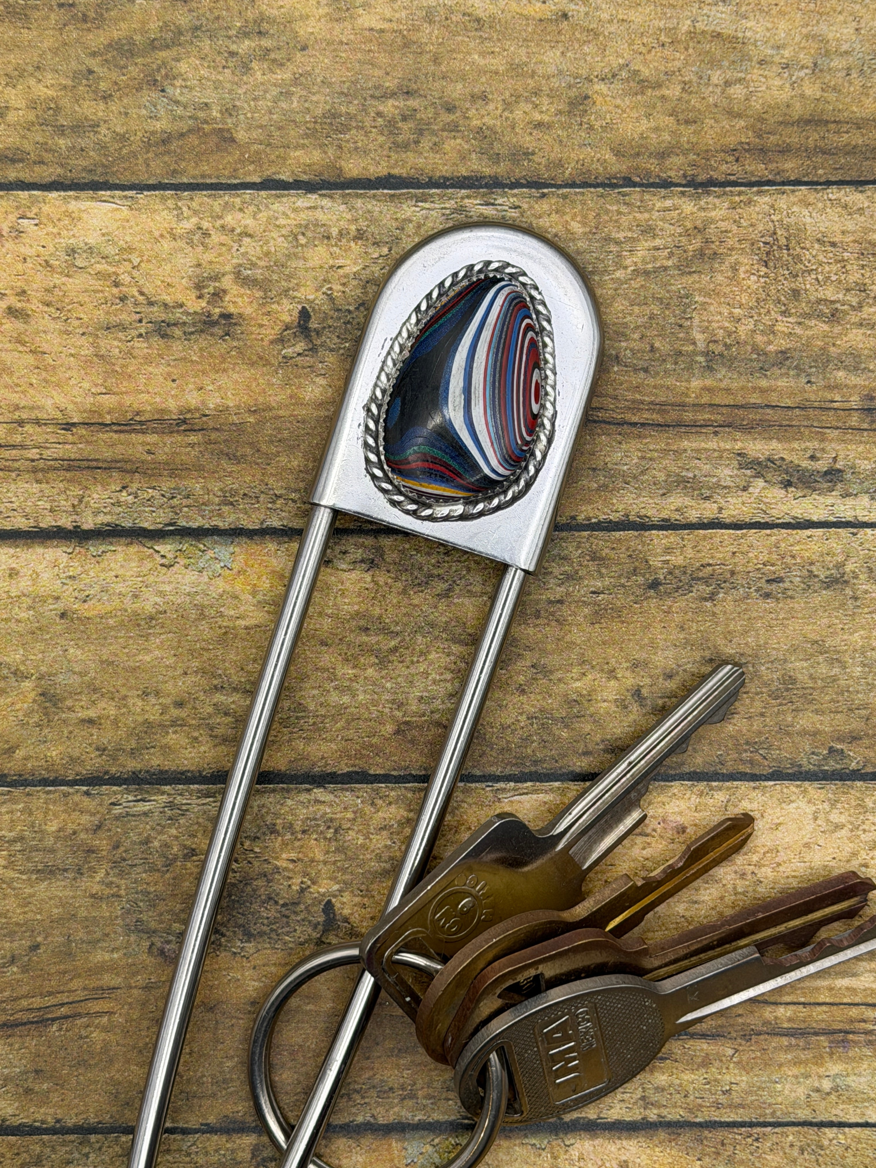 Ford-Jumbo Safety Pin Keychain with Fordite