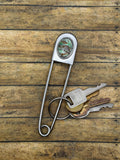 Christian-Jumbo Safety Pin Keychain with Green Variscite