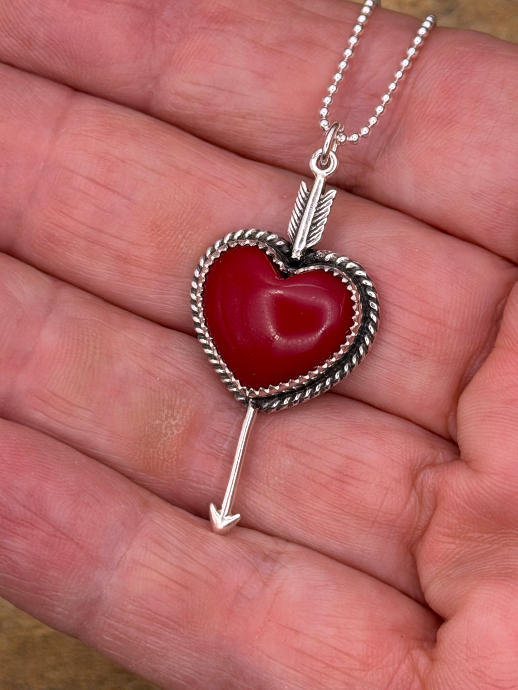 Rosalynn-Red Rosarita Heart with Arrow Pendant
