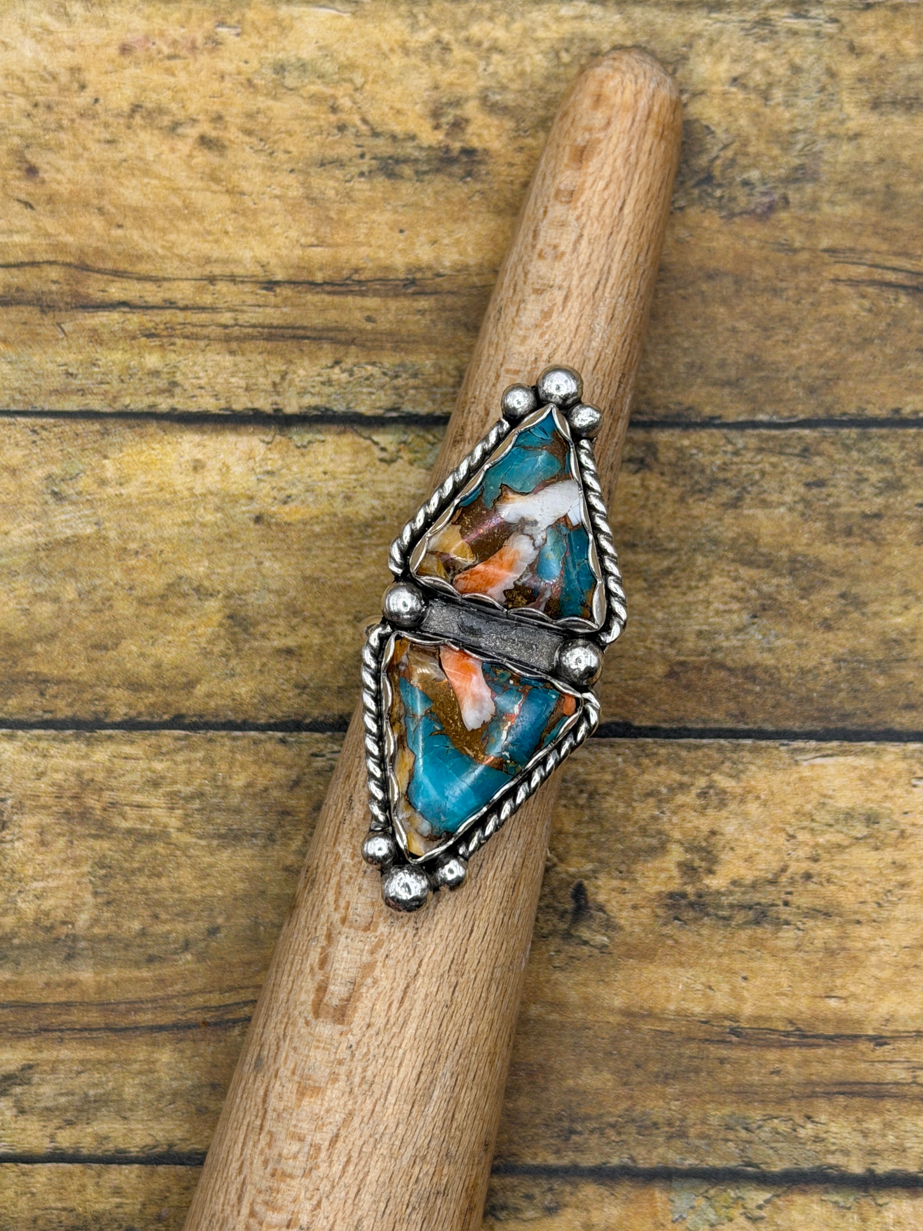 Caitlyn-Spiny Oyster Turquoise Double Stone Statement Ring