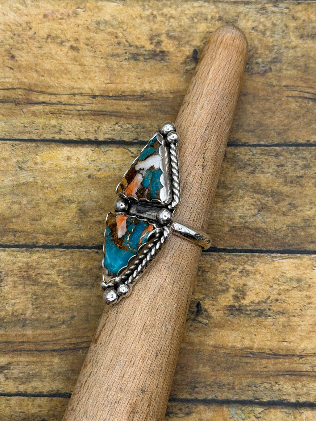Caitlyn-Spiny Oyster Turquoise Double Stone Statement Ring