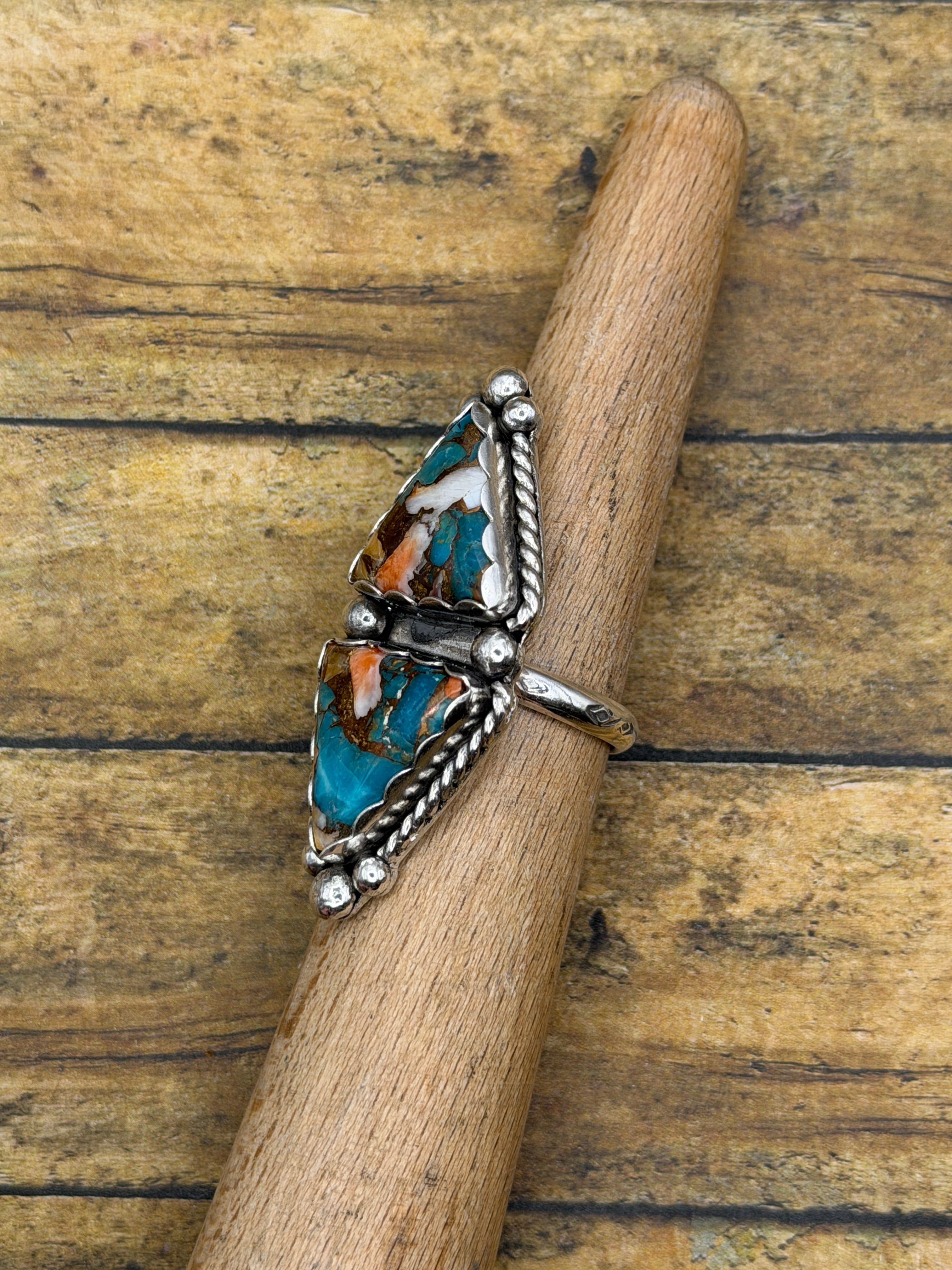 Caitlyn-Spiny Oyster Turquoise Double Stone Statement Ring