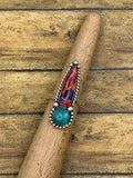 Candy-Pink Dahlia Turquoise & Turquoise Double Gemstone Statement Ring