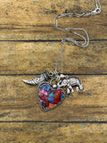 Corina-Charm Necklace with a Pink Dahlia Turquoise Heart and Elephant and Tooth Charms