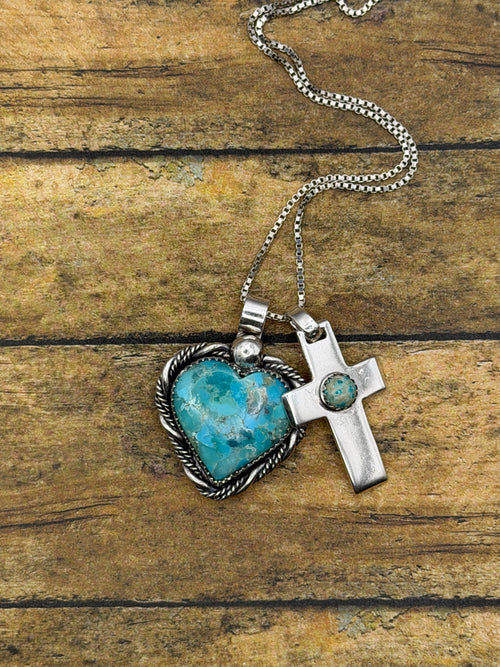 Barbara – Turquoise Heart & Cross Charm Necklace | Sterling Silver | Southwestern Style