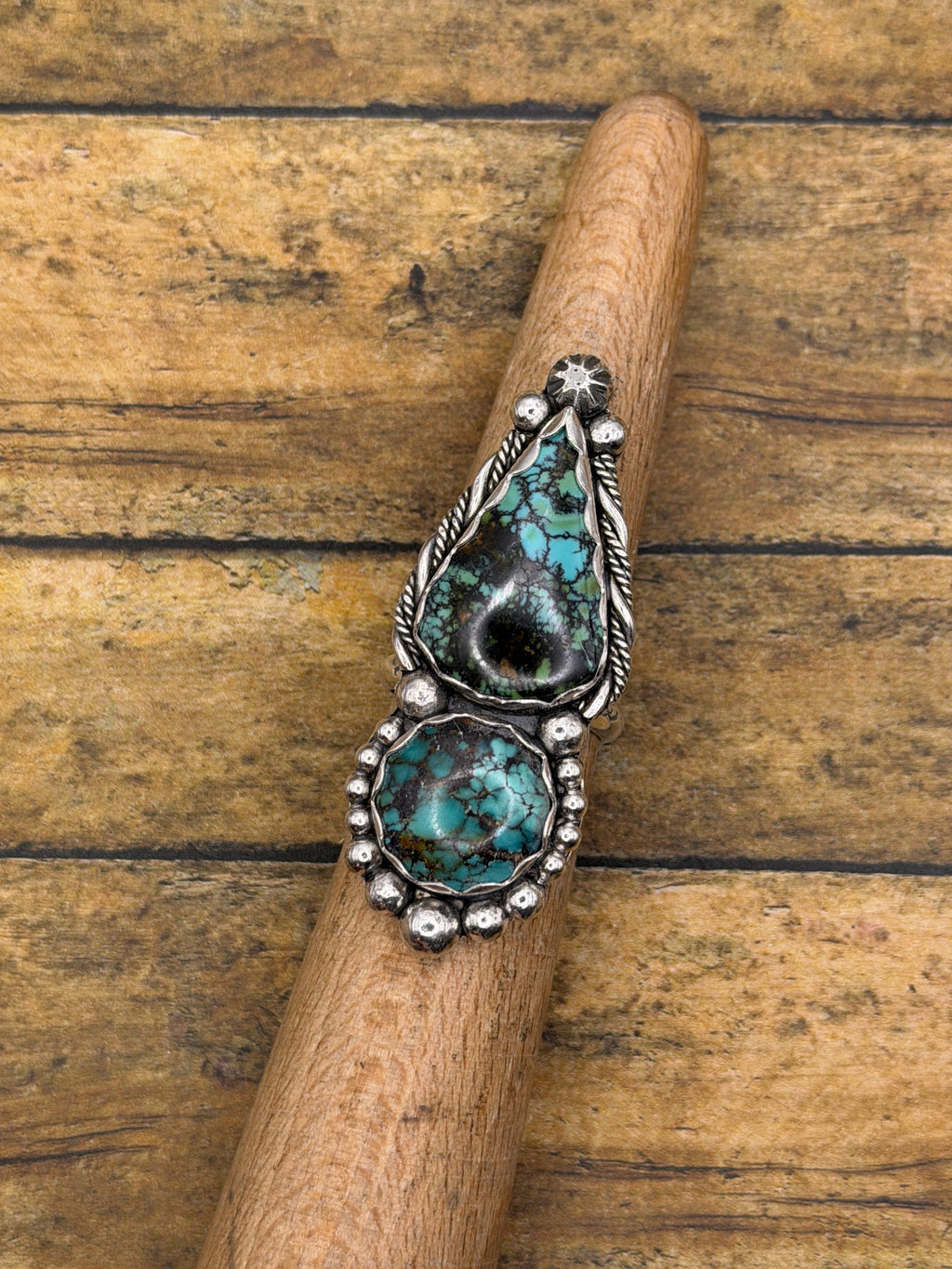 Blake-Arizona Turquoise Double Stone Ring | Sterling Silver | Southwestern Jewelry