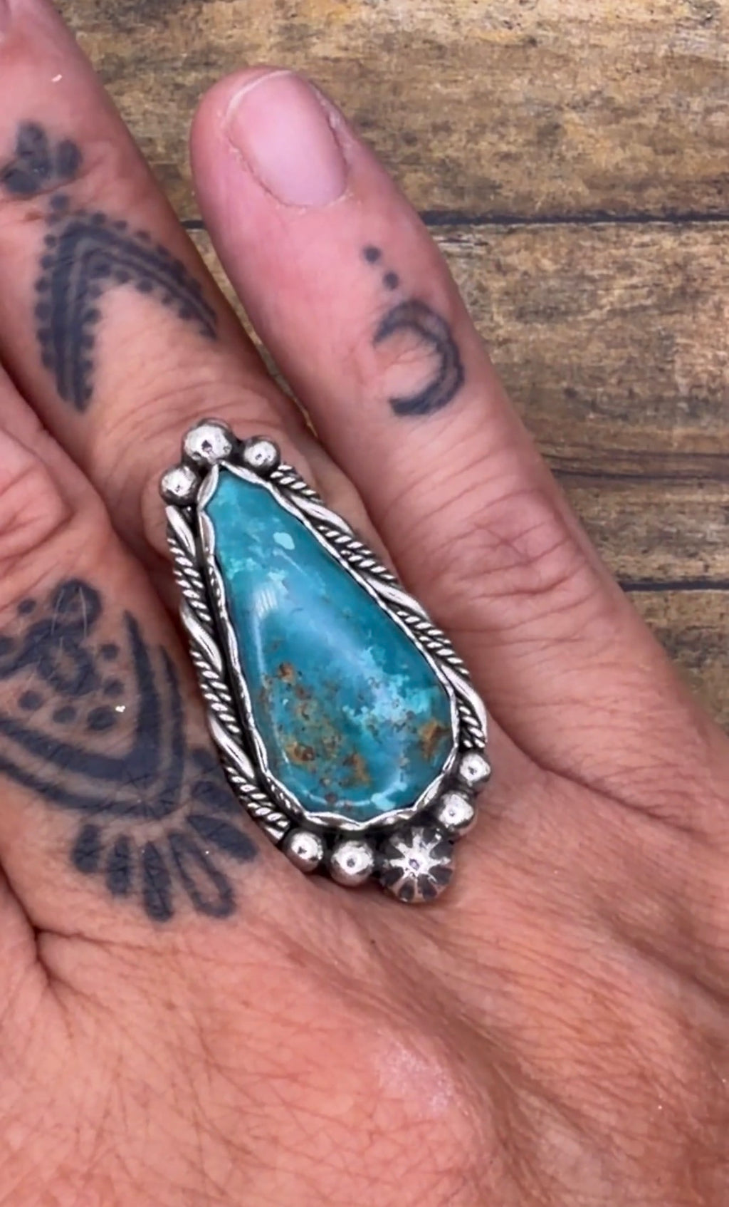Britney-Kingman Turquoise Statement Ring | Sterling Silver | Southwestern Jewelry