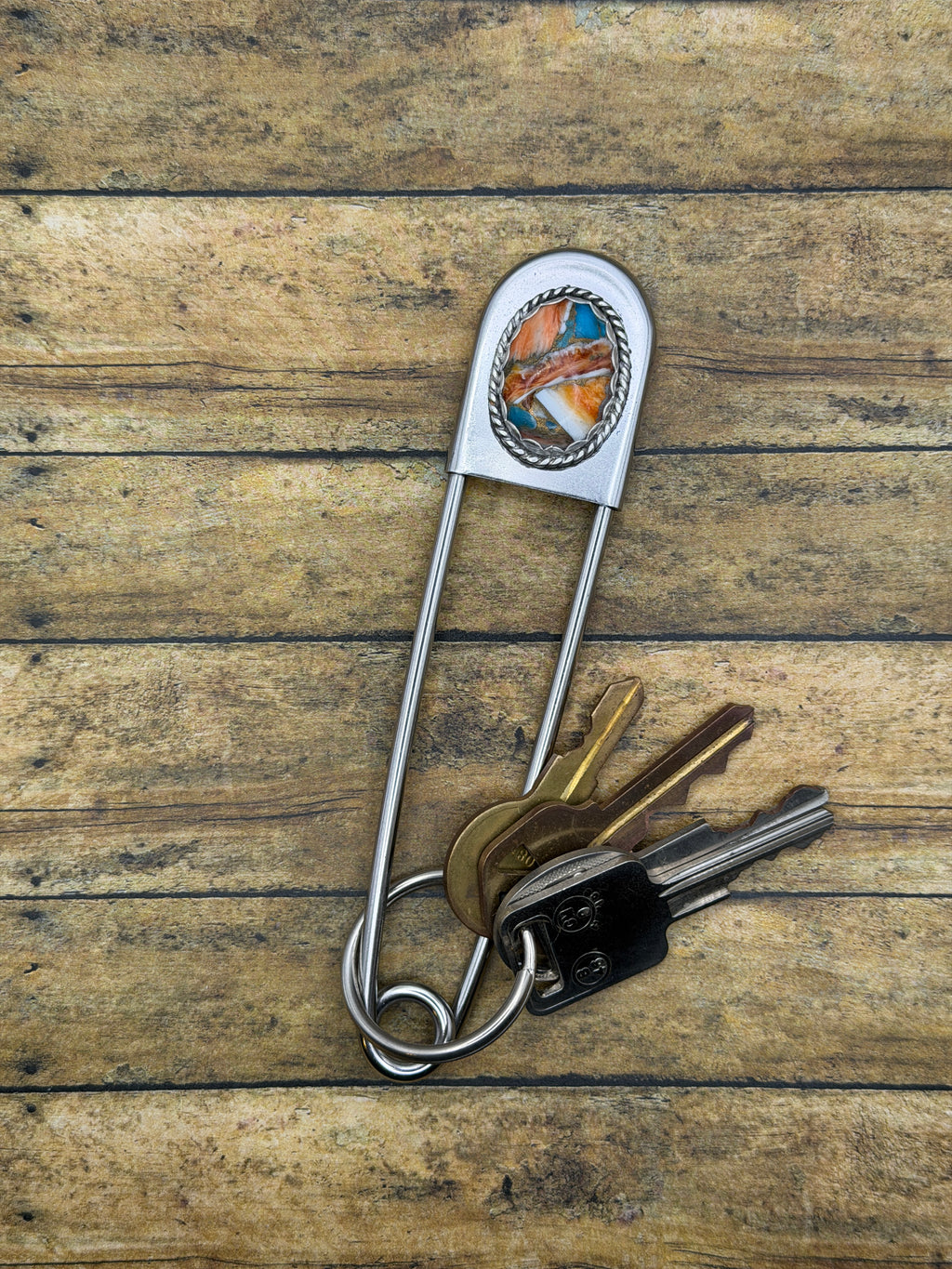 Cyndie-Spiny Oyster Turquoise Jumbo Safety Pin | Sterling Silver | Southwestern Jewelry