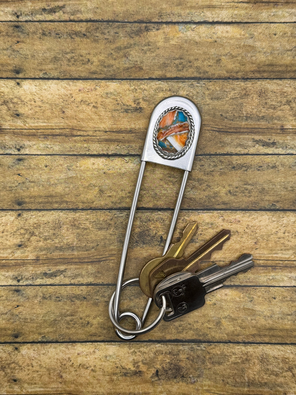 Cyndie-Spiny Oyster Turquoise Jumbo Safety Pin | Sterling Silver | Southwestern Jewelry