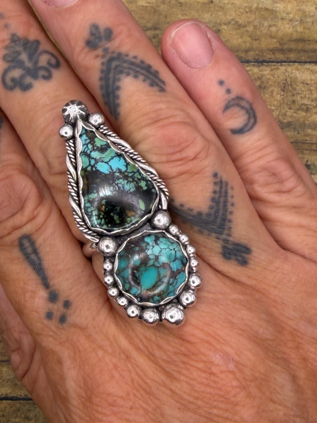 Blake-Arizona Turquoise Double Stone Ring | Sterling Silver | Southwestern Jewelry