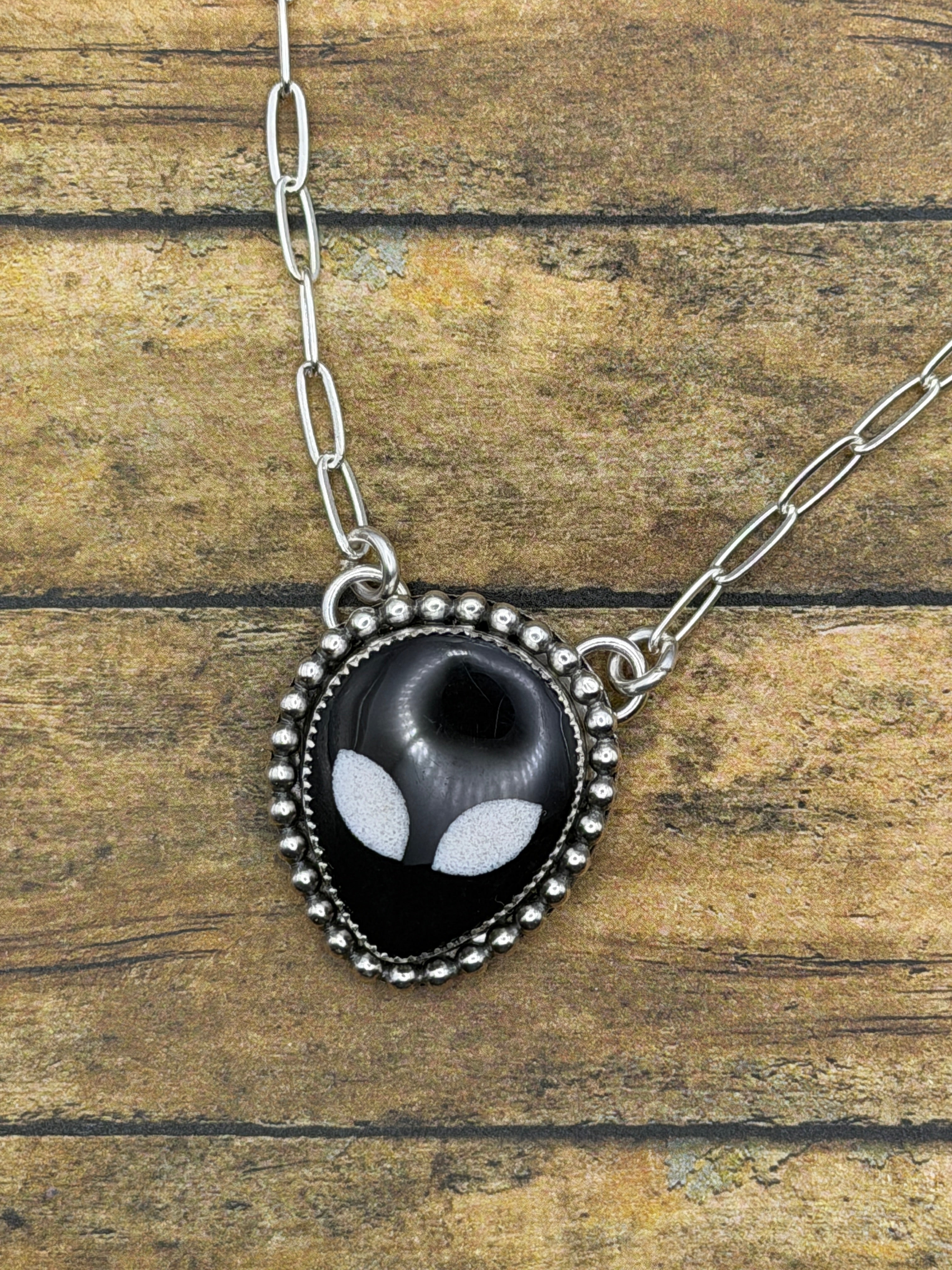 Tatum-Black Trustone Alien Sterling Silver Pendant