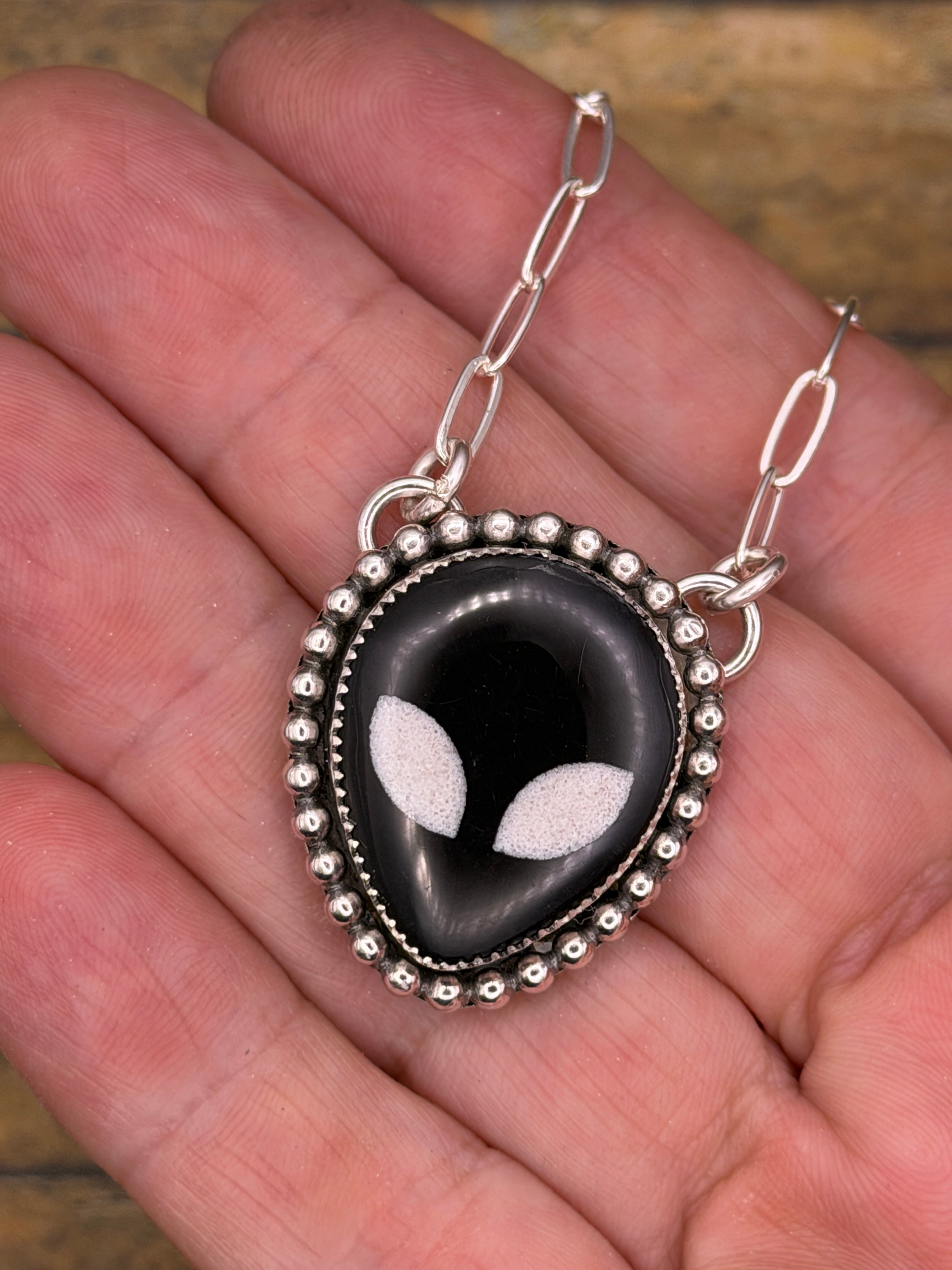 Tatum-Black Trustone Alien Sterling Silver Pendant