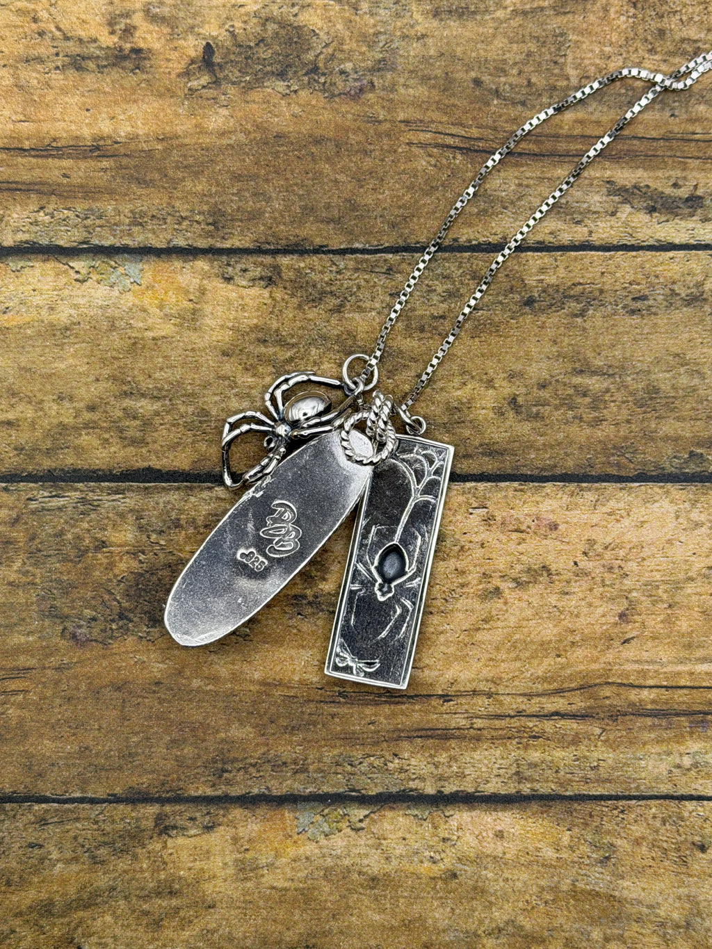 Devyn-Black Onyx Pendant with Spider & Spiderweb Charms