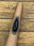 Demi-Black Teardrop Onyx Ring with Moon Accent
