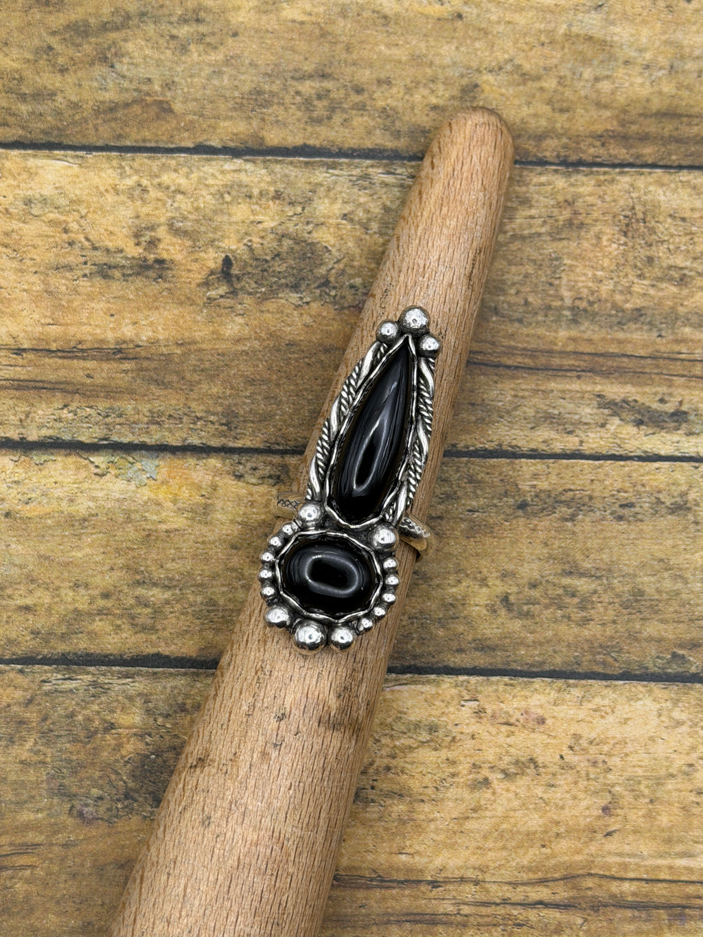 Daphne-Black Double Onyx Gemstone Ring