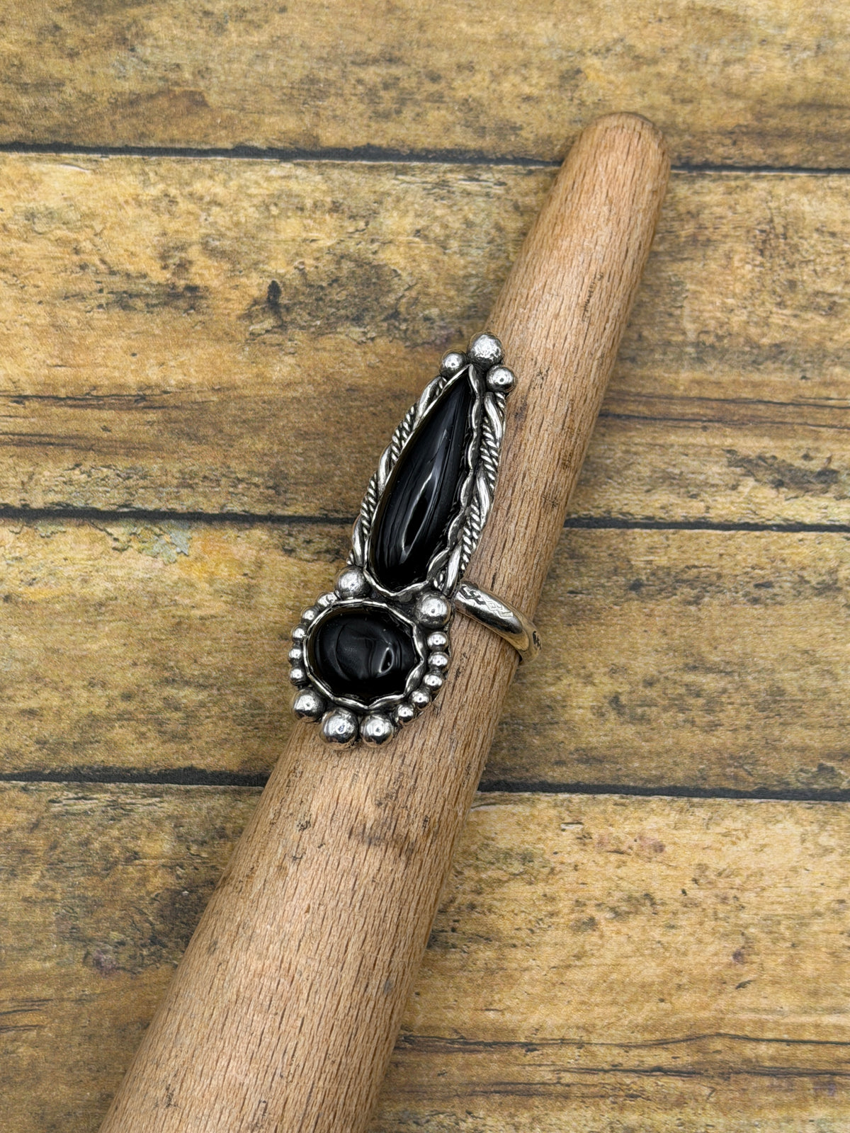 Daphne-Black Double Onyx Gemstone Ring