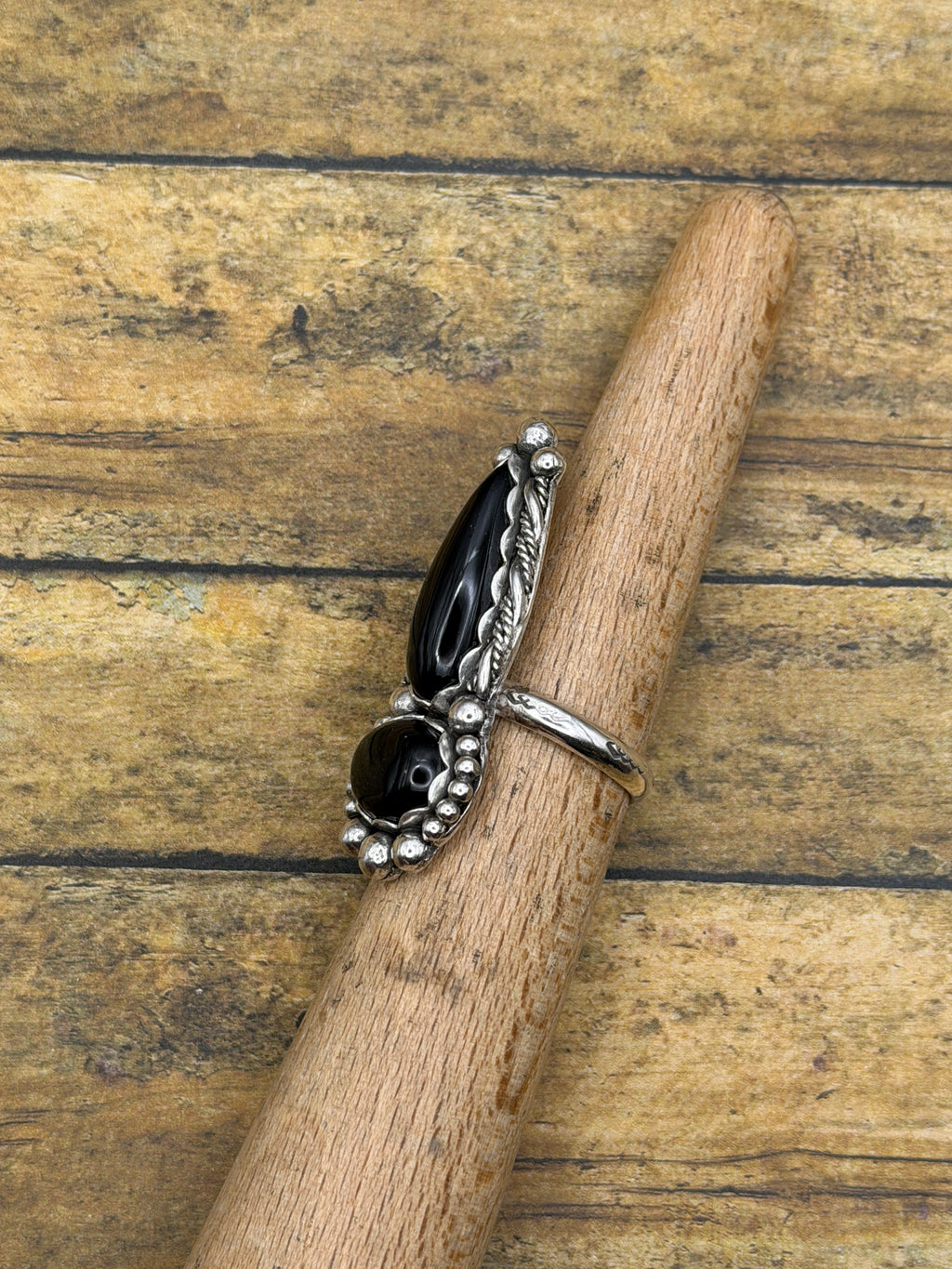 Daphne-Black Double Onyx Gemstone Ring