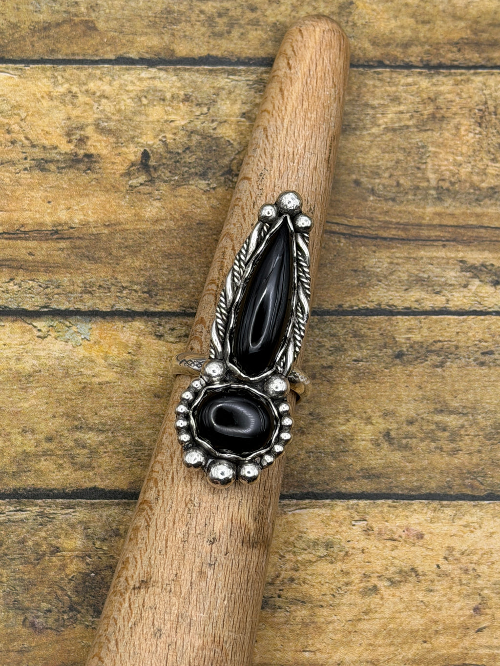 Daphne-Black Double Onyx Gemstone Ring
