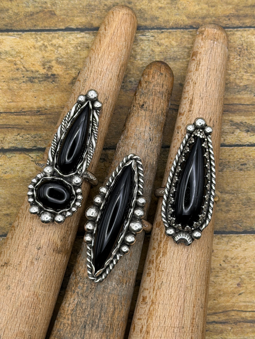 Daphne-Black Double Onyx Gemstone Ring