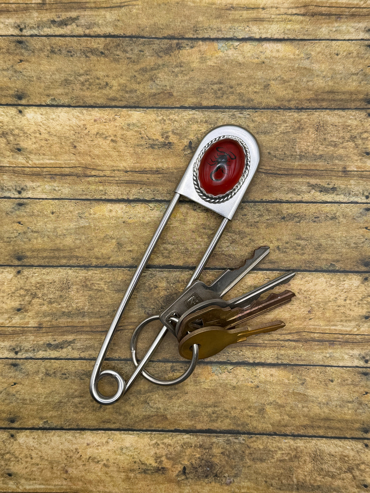Winter – Black Scorpion Red Resin Jumbo Safety Pin | Gothic Jewelry | Dark Fantasy Accessory