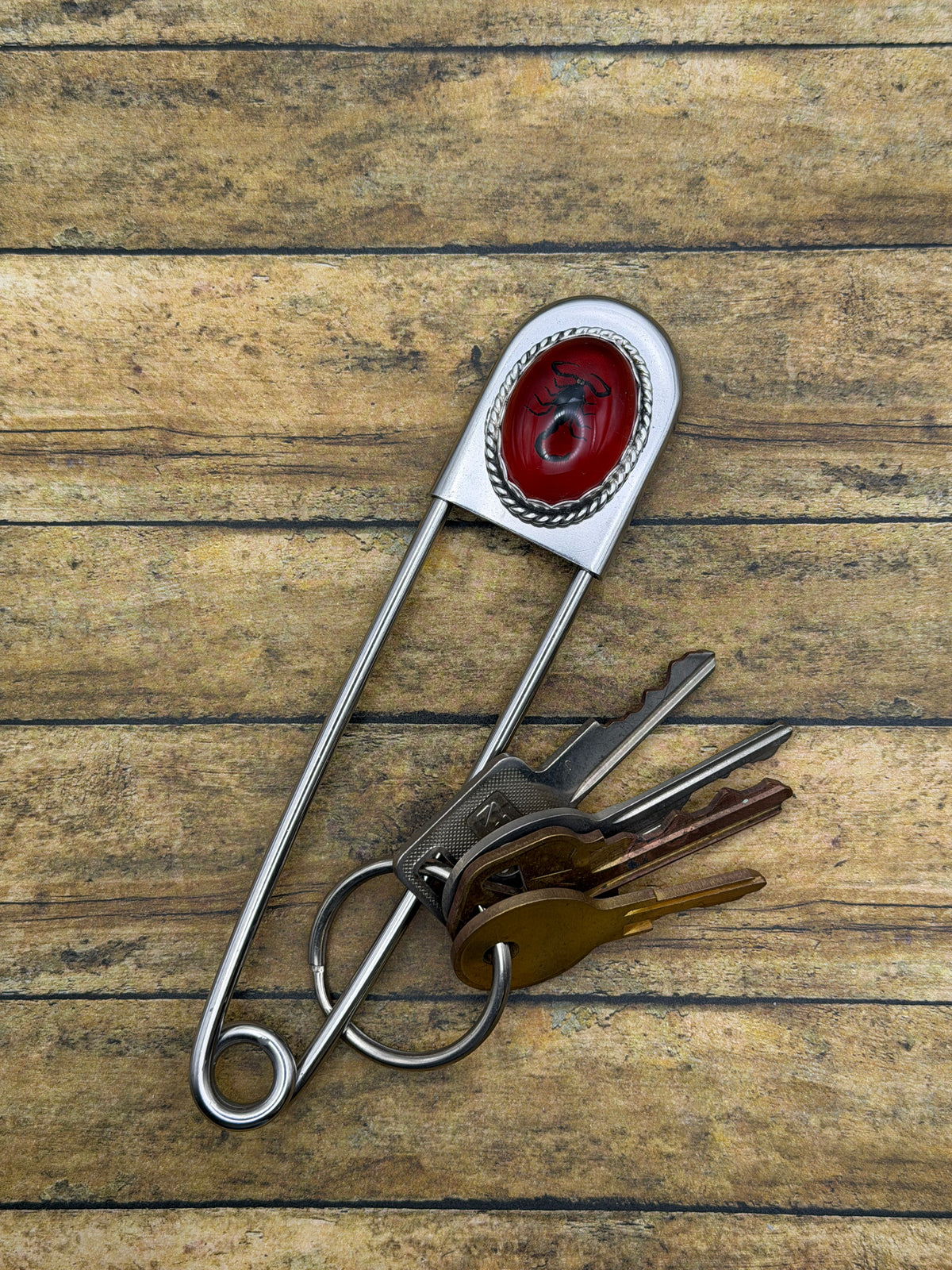 Winter – Black Scorpion Red Resin Jumbo Safety Pin | Gothic Jewelry | Dark Fantasy Accessory