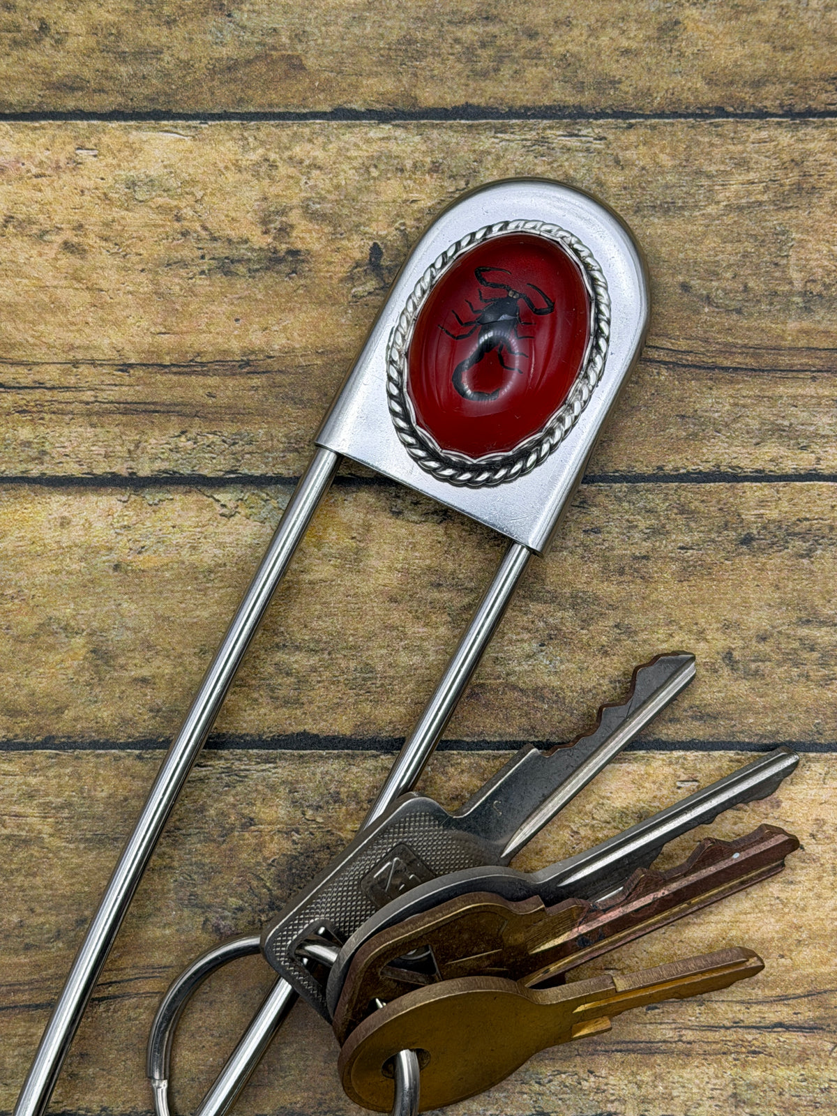 Winter – Black Scorpion Red Resin Jumbo Safety Pin | Gothic Jewelry | Dark Fantasy Accessory
