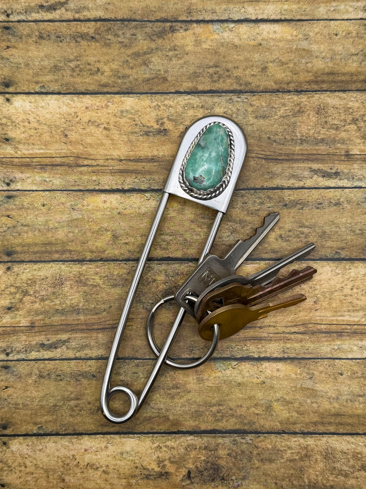 Byron - Turquoise Jumbo Safety Pin Keychain | Gemstone Accessory | Southwestern Jewelry